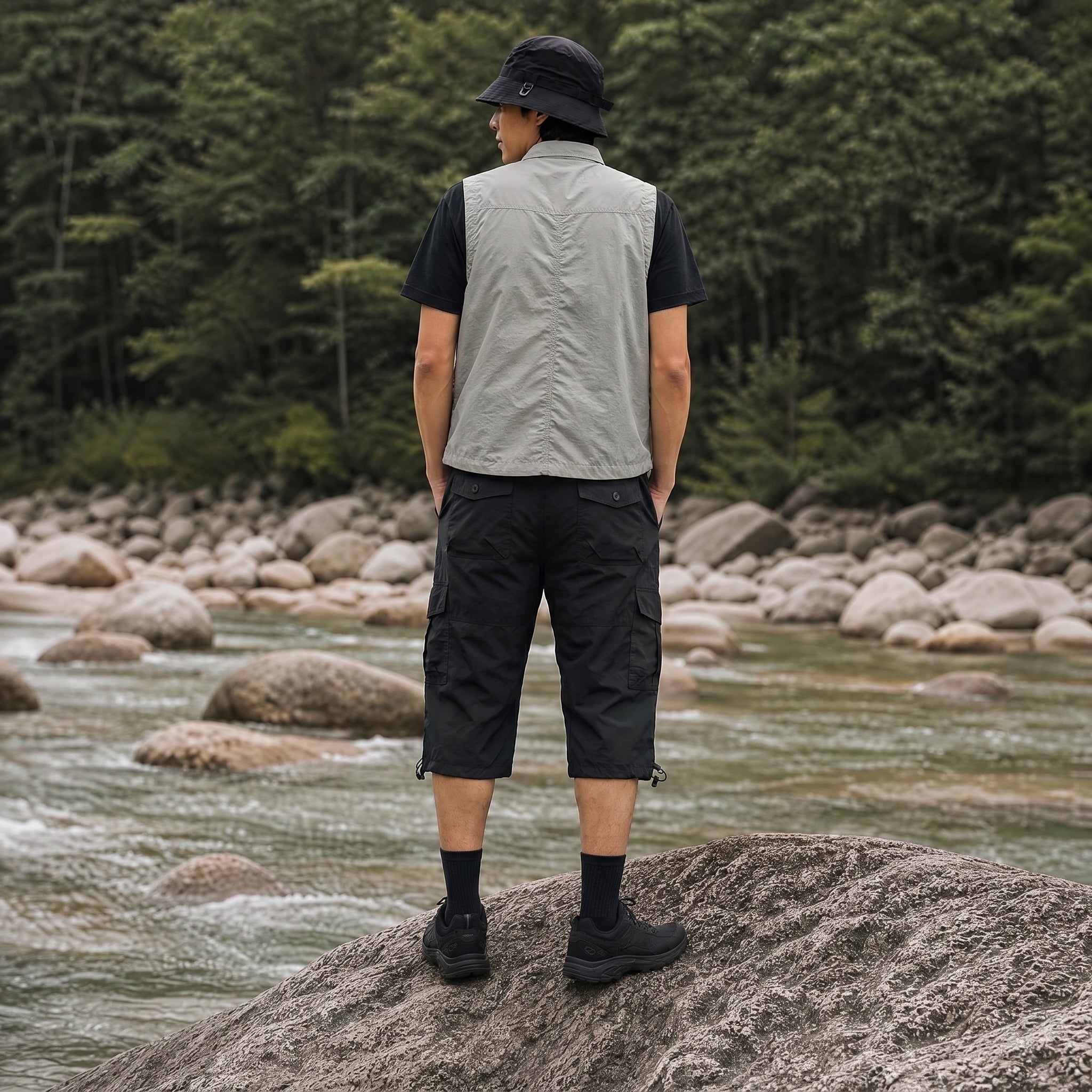 Men's Below Knee Cargo Shorts - Cotton, 7 Pockets, Work Capris Dark Grey by MAGCOMSEN