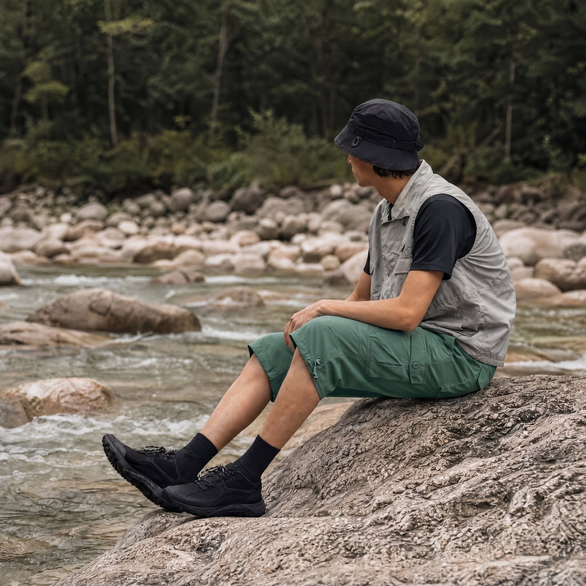Men's Below Knee Cargo Shorts - Cotton, 7 Pockets, Work Capris Pea Green by MAGCOMSEN