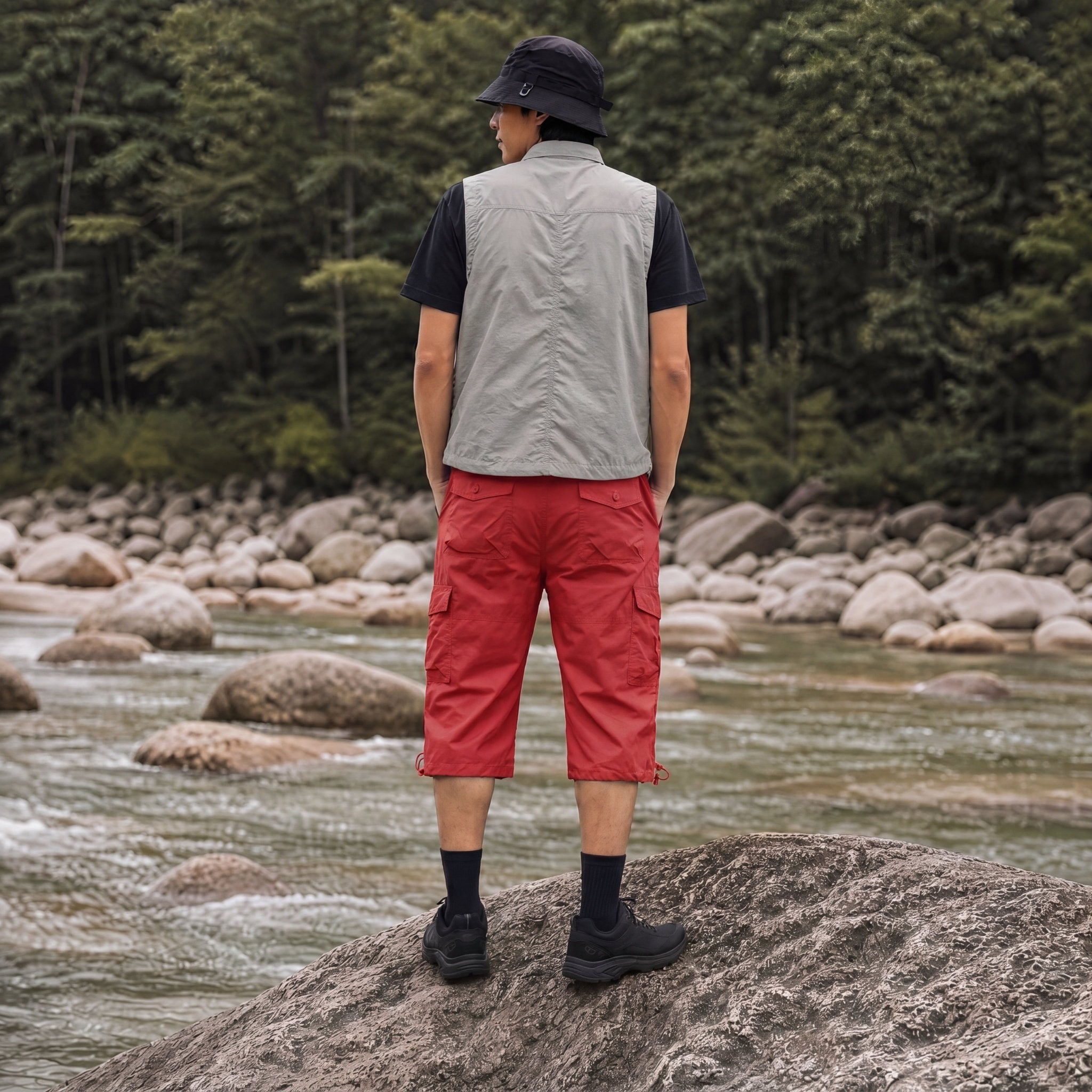 Men's Below Knee Cargo Shorts - Cotton, 7 Pockets, Work Capris Auburn by MAGCOMSEN