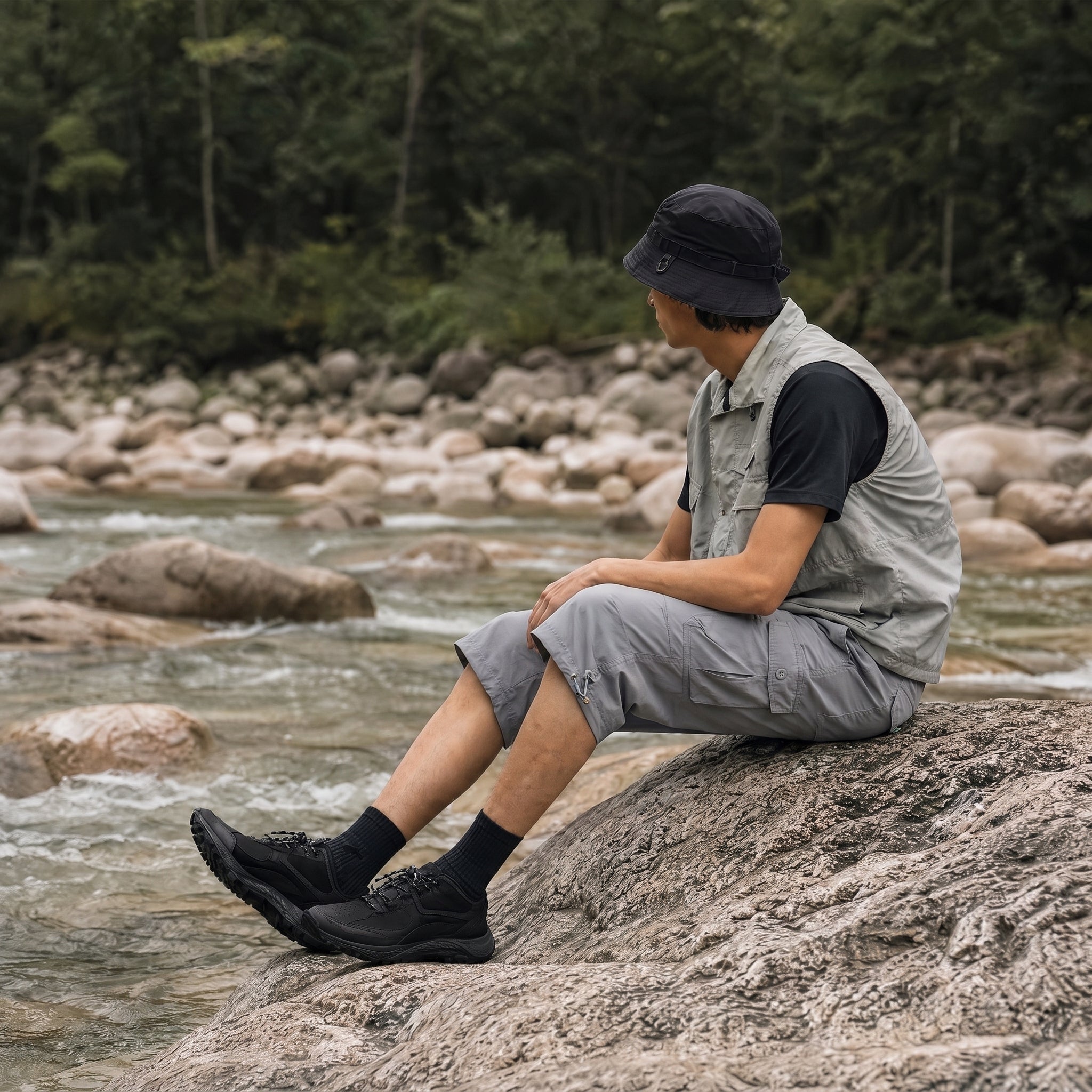 Men's Below Knee Cargo Shorts - Cotton, 7 Pockets, Work Capris Silver by MAGCOMSEN