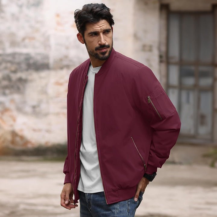 Men's Bomber Jacket – Casual Zip - Up Windbreaker Wine by MAGCOMSEN