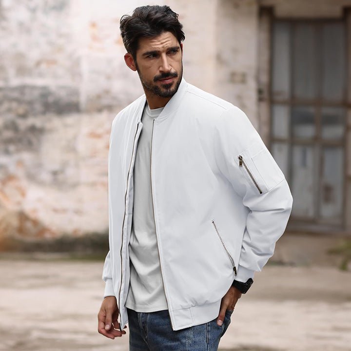 Men's Bomber Jacket – Casual Zip - Up Windbreaker White by MAGCOMSEN