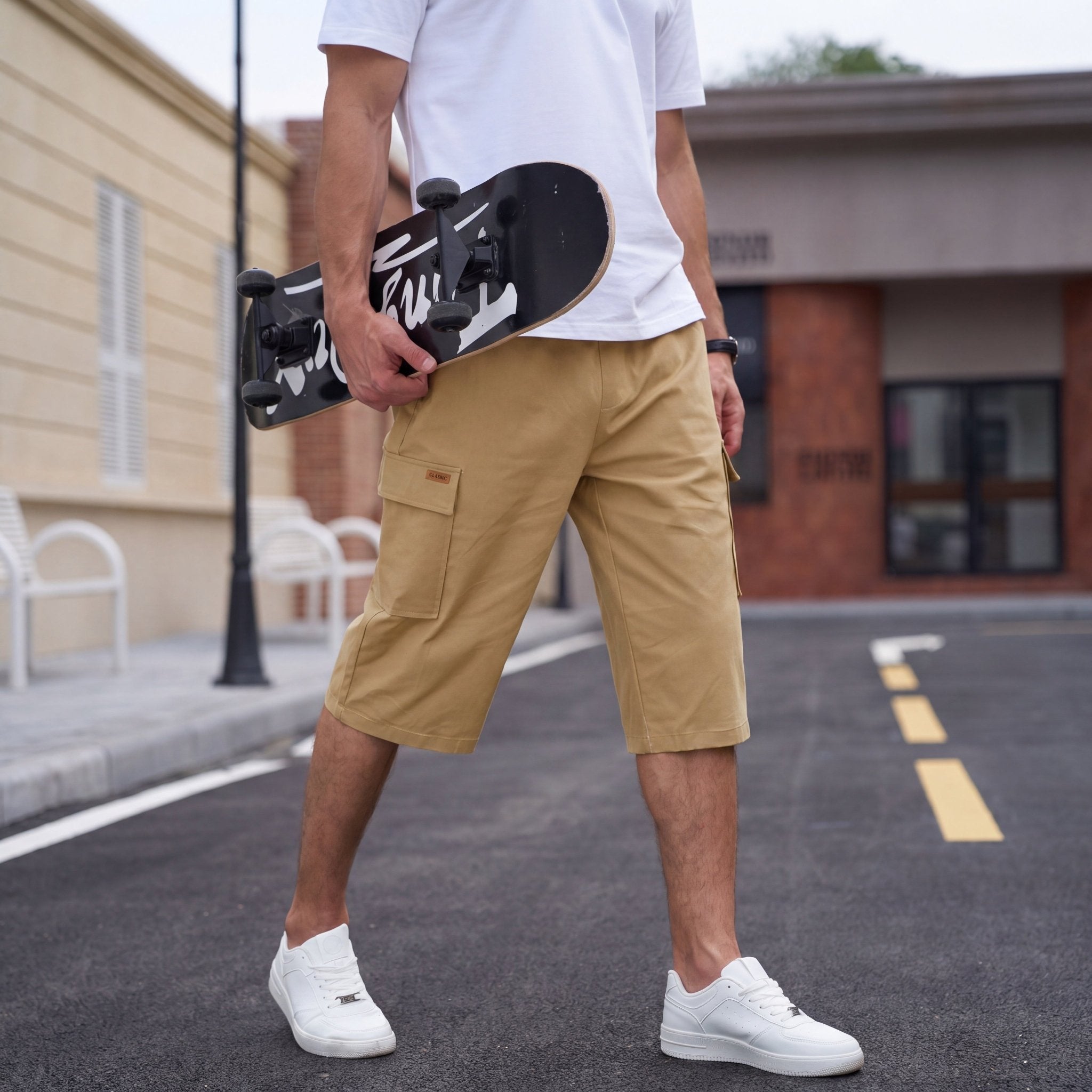 Men's Cotton Cargo Shorts - Below Knee Stretch Work Shorts Light Grey by MAGCOMSEN
