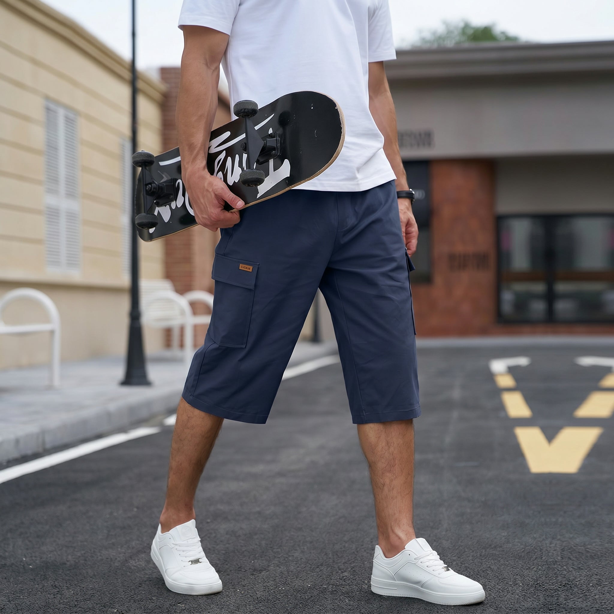 Men's Cotton Cargo Shorts - Below Knee Stretch Work Shorts Navy by MAGCOMSEN