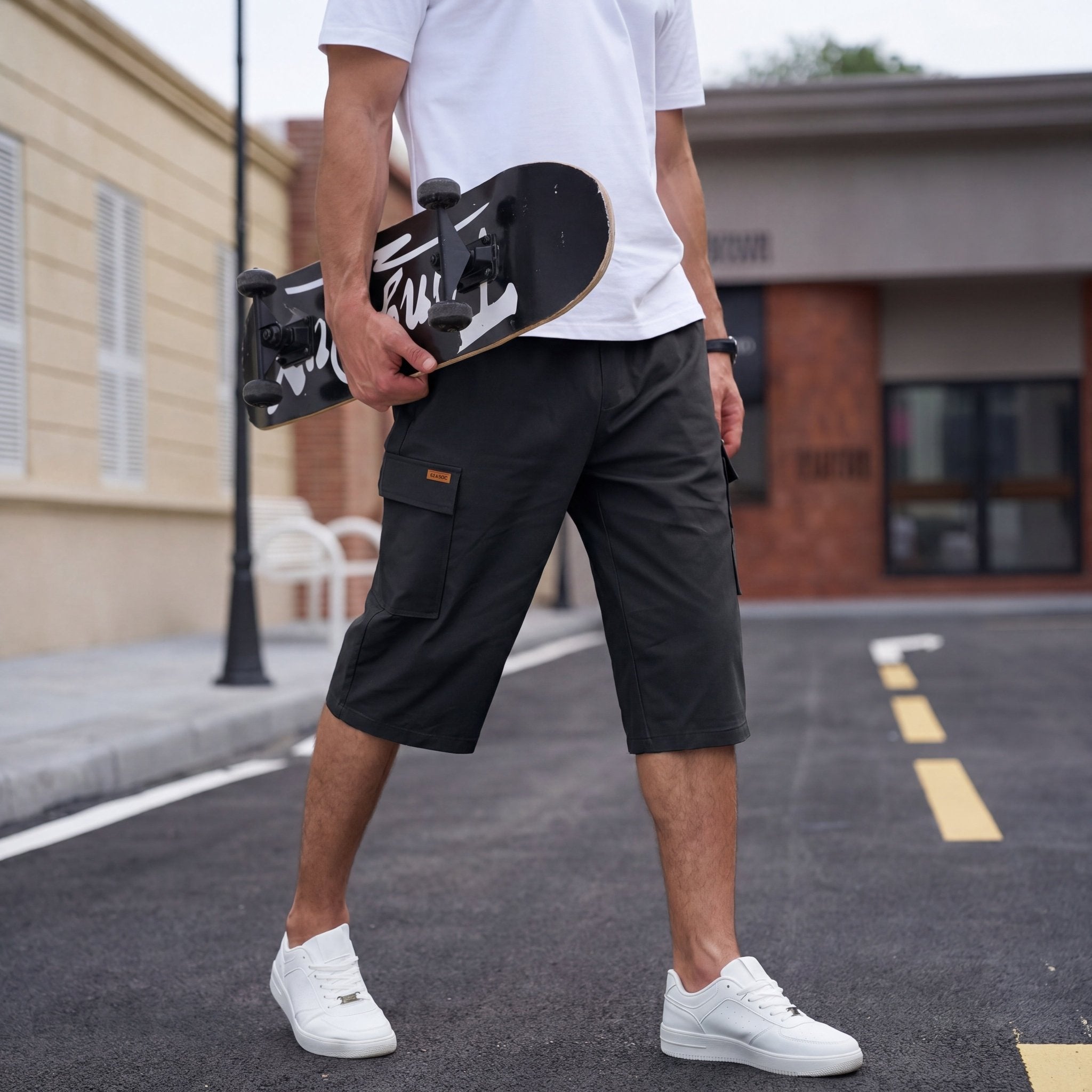 Men's Cotton Cargo Shorts - Below Knee Stretch Work Shorts Black by MAGCOMSEN