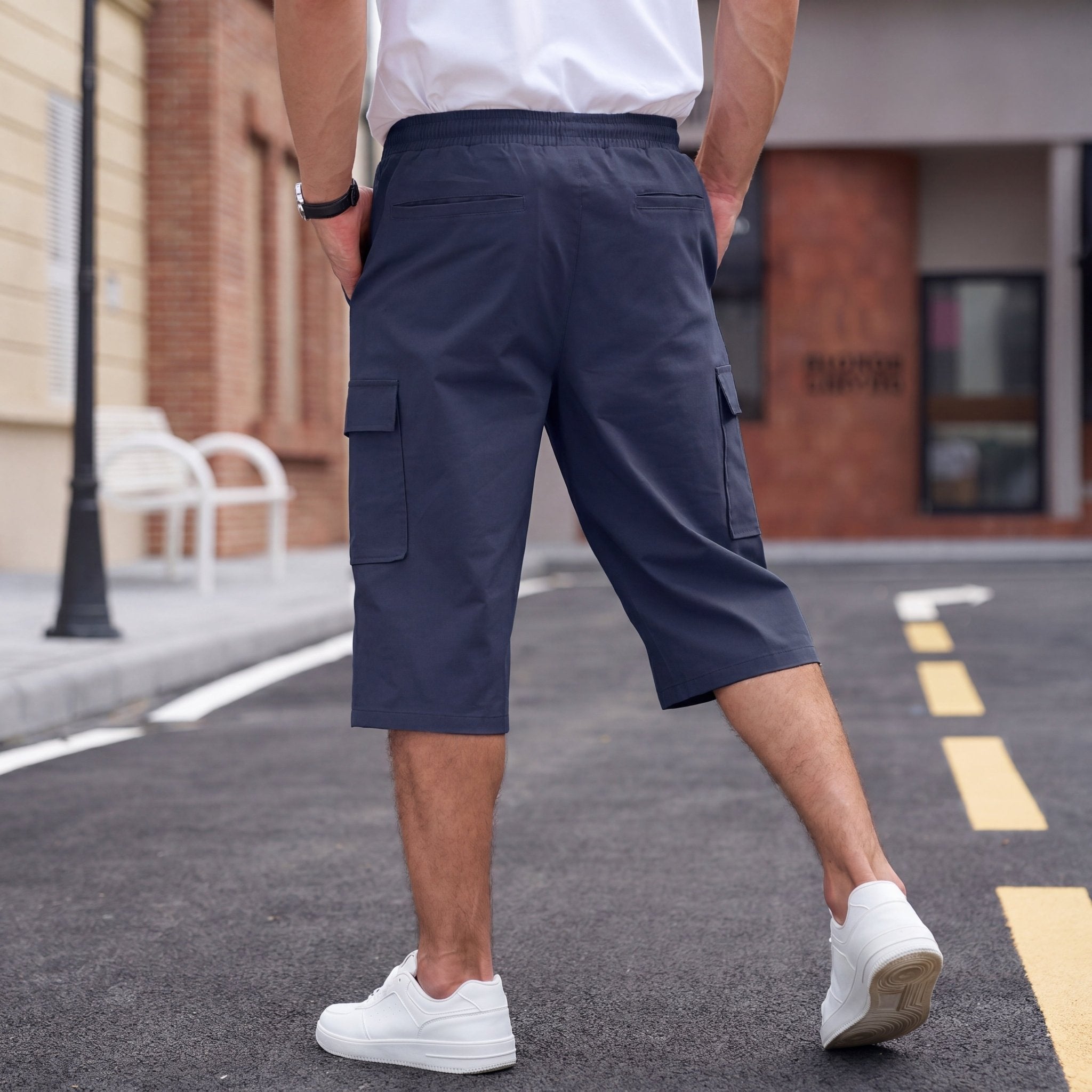 Men's Cotton Cargo Shorts - Below Knee Stretch Work Shorts Navy by MAGCOMSEN