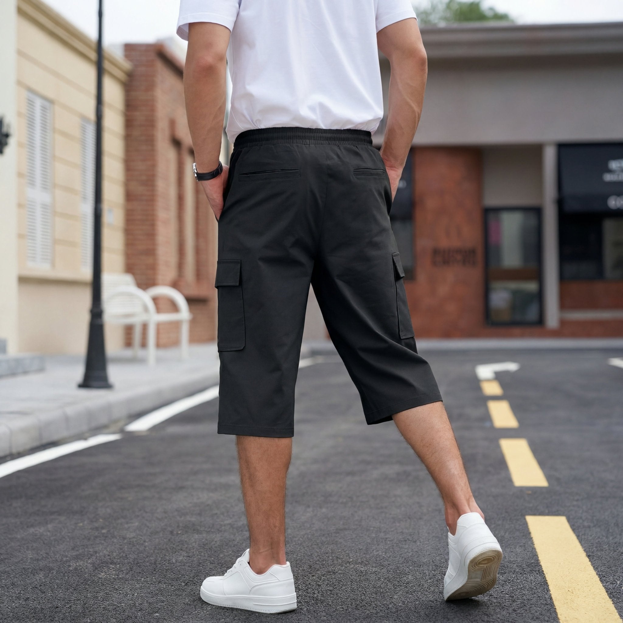 Men's Cotton Cargo Shorts - Below Knee Stretch Work Shorts Black by MAGCOMSEN