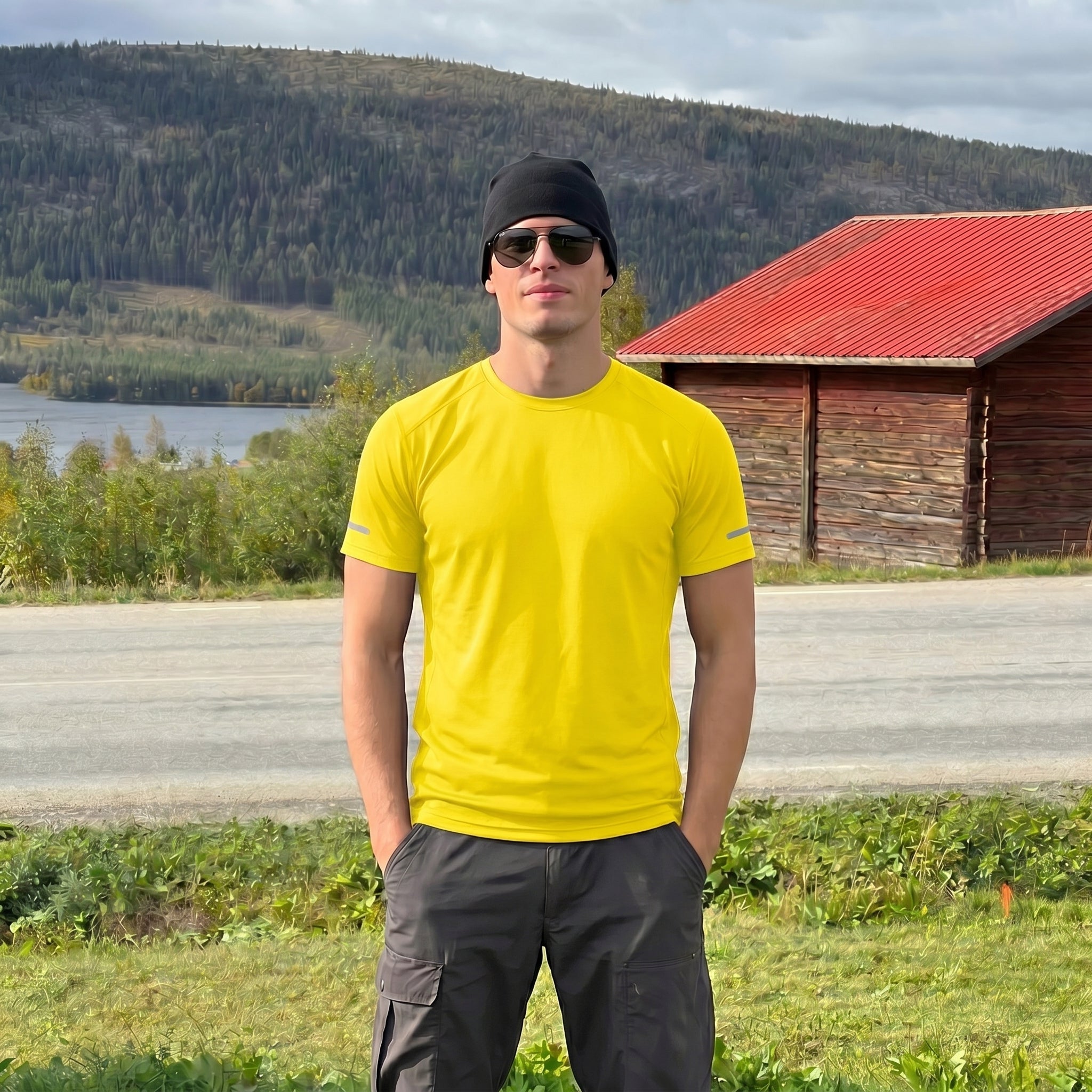 Men's Dry Fit Sun Protection Stretch Training & Sports T-Shirts Yellow by MAGCOMSEN
