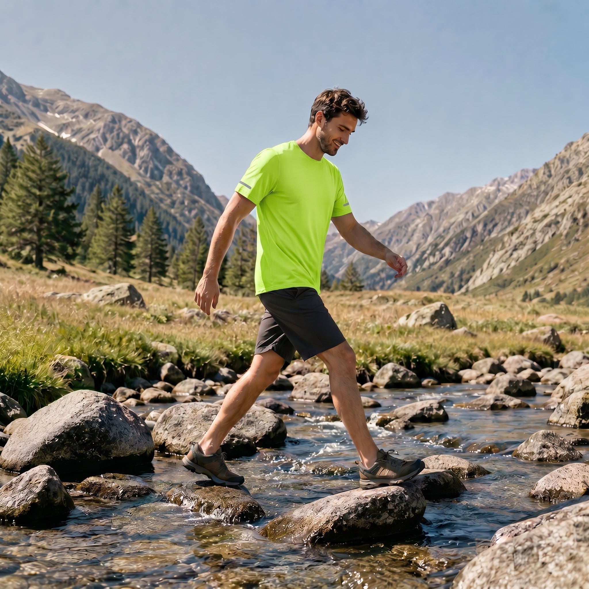 Men's Dry Fit Sun Protection Stretch Training & Sports T-Shirts Green by MAGCOMSEN