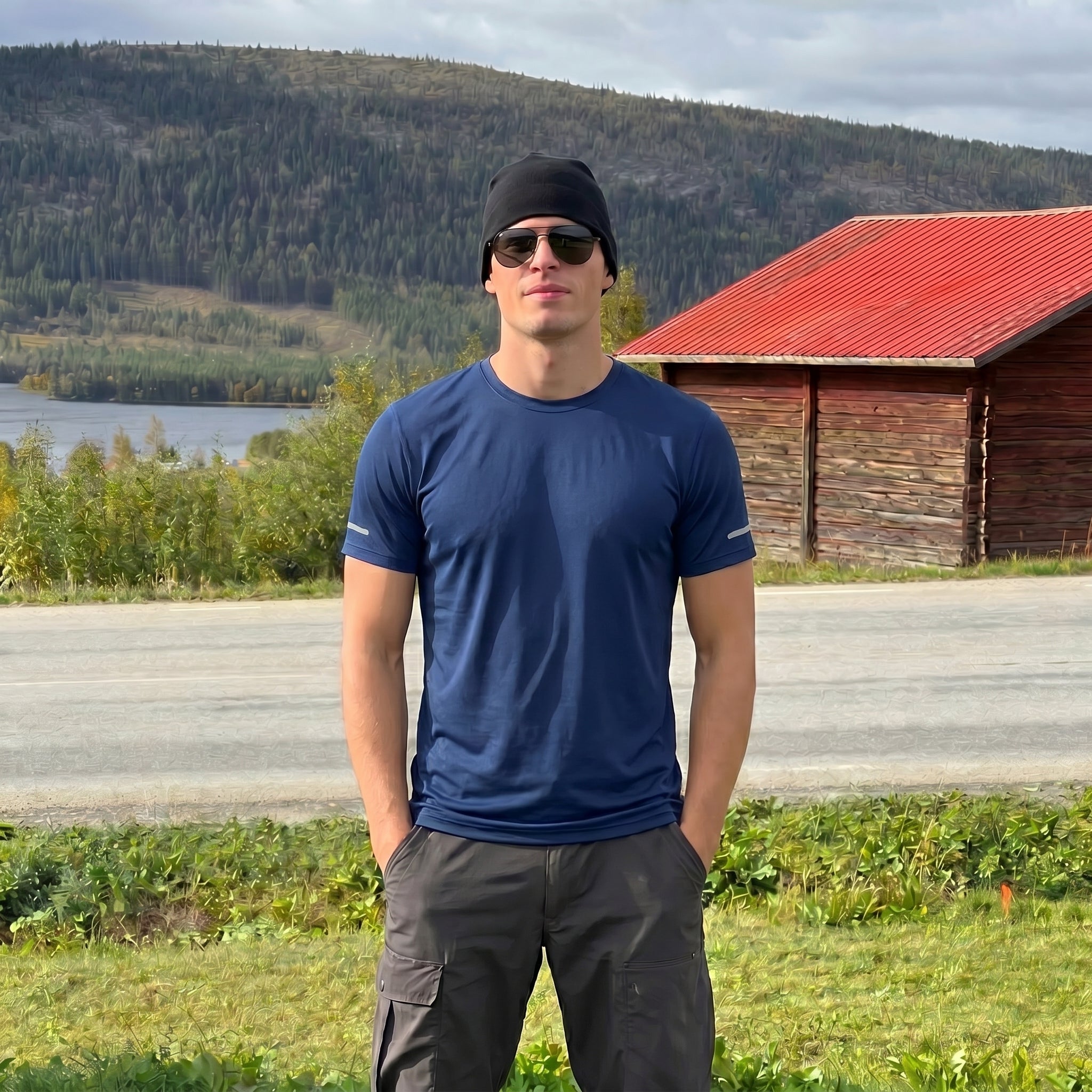 Men's Dry Fit Sun Protection Stretch Training & Sports T-Shirts Navy by MAGCOMSEN