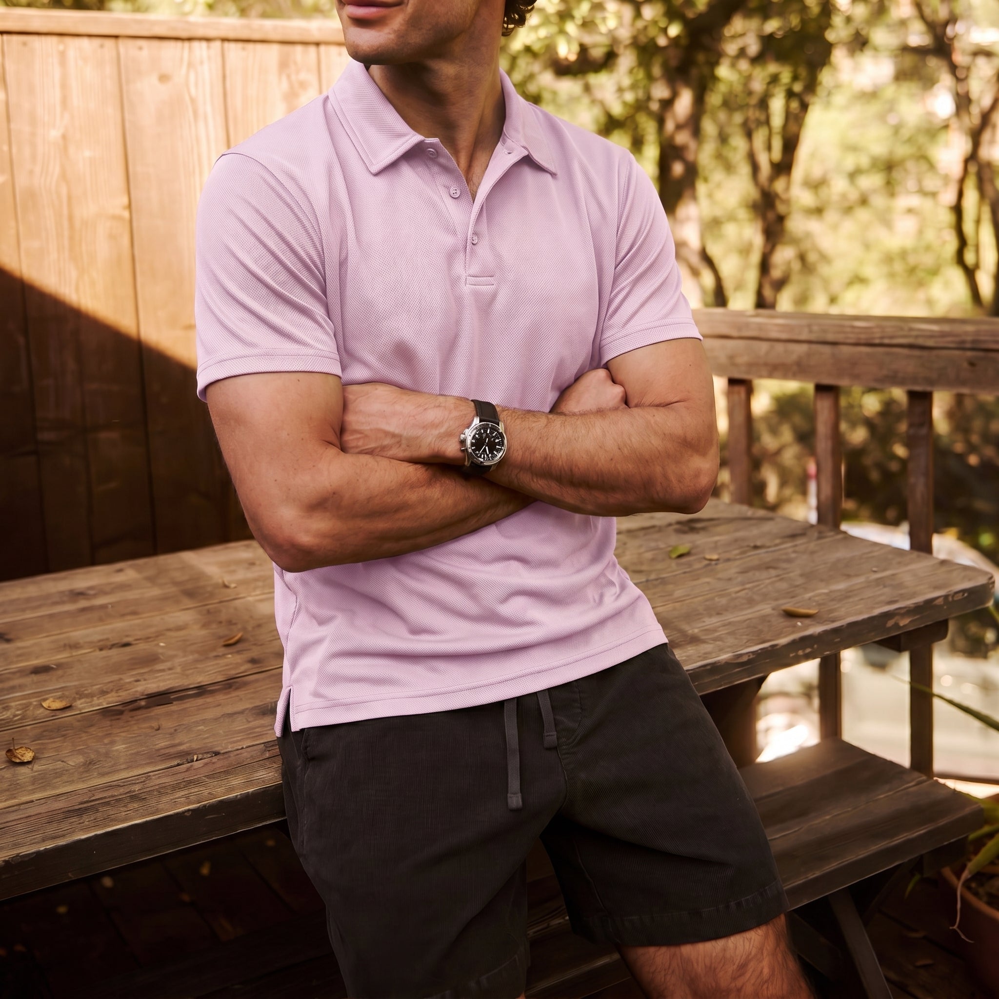 Men's Golf Quick Dry Polo Shirt Pinkish Purple by MAGCOMSEN