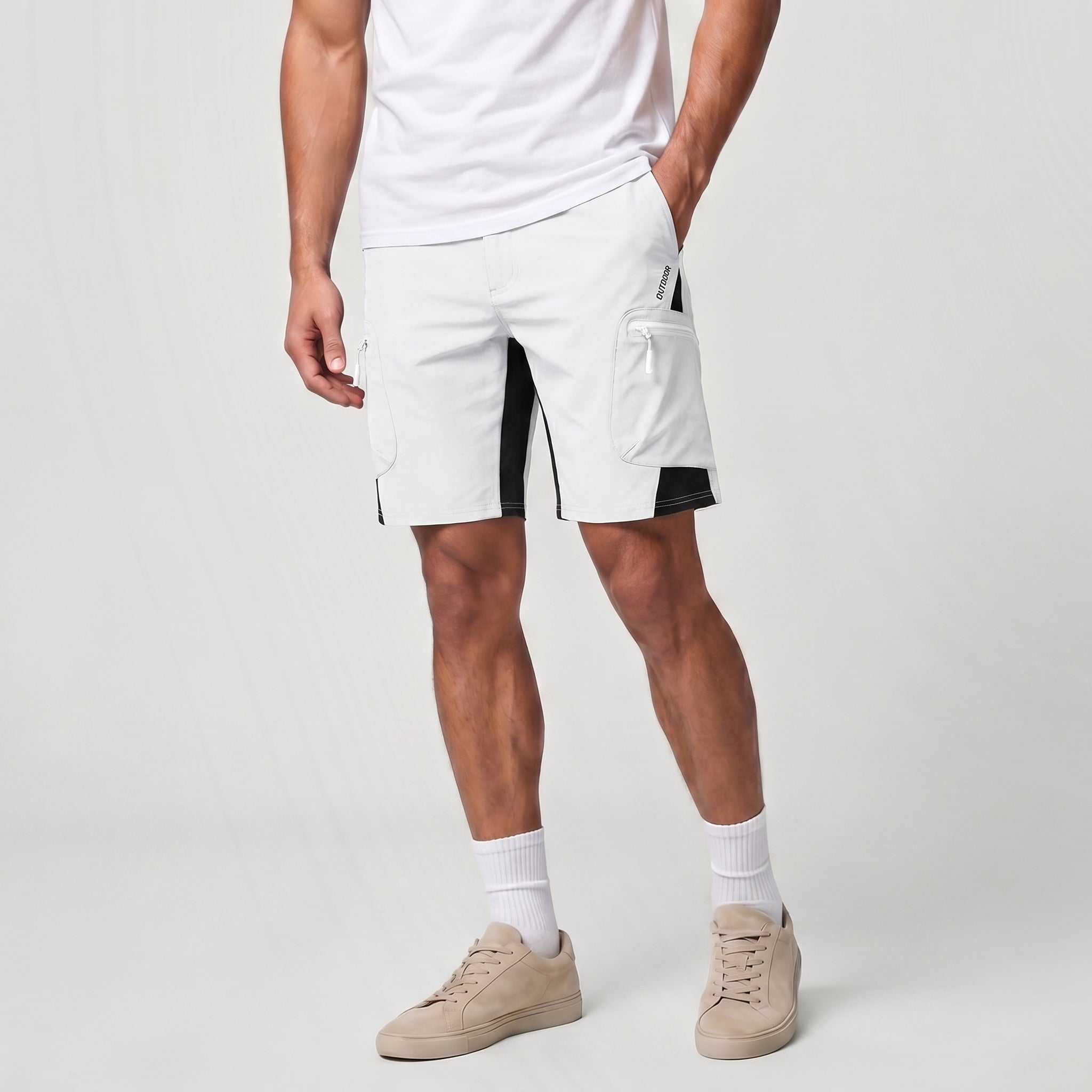 White MAGCOMSEN Men's Hiking Cargo Shorts - Water Resistant Quick Dry Golf Shorts in #Color_White