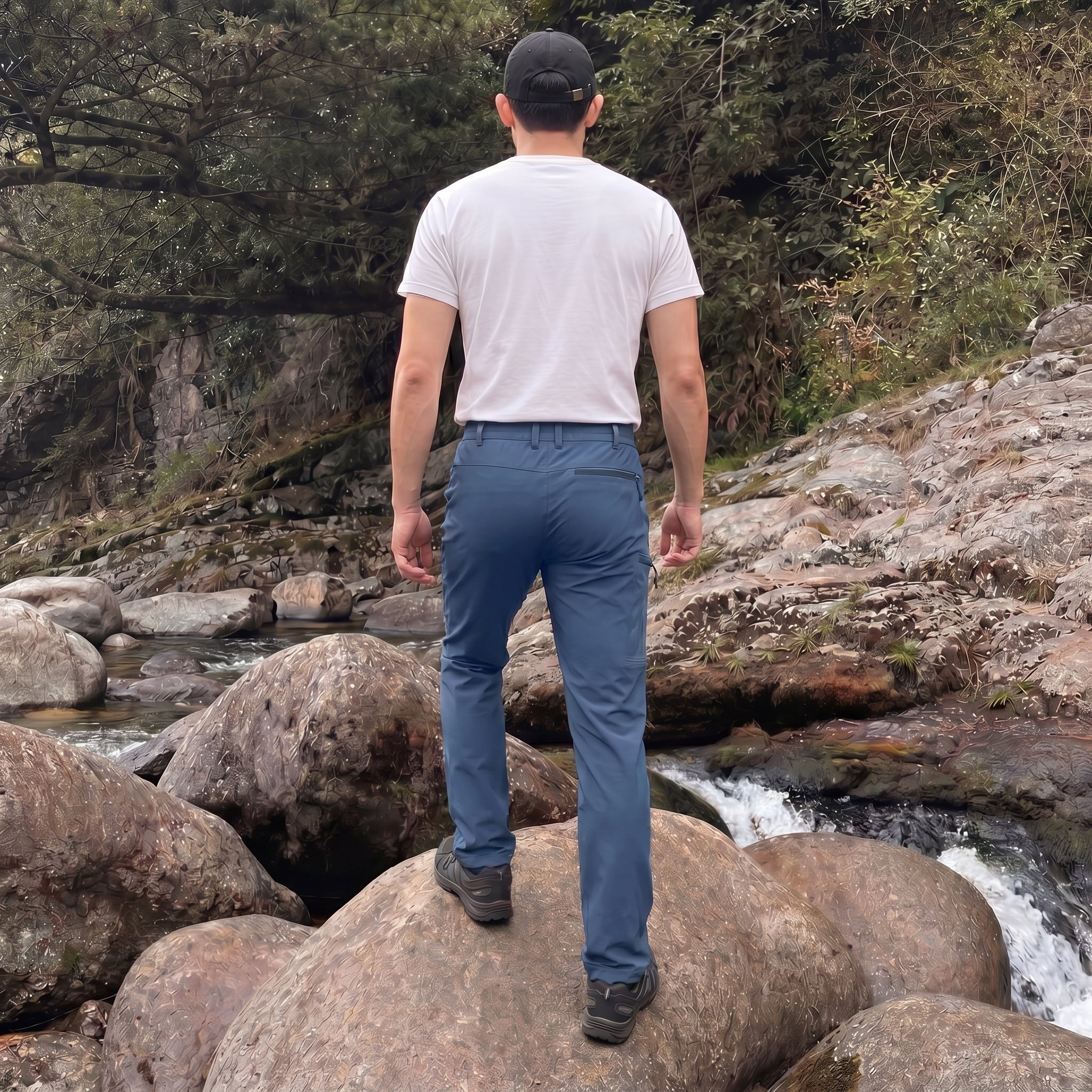 Men's Lightweight Ripstop Hiking Pants - Water Resistant 6 Pocket Cargo Pants Blue by MAGCOMSEN
