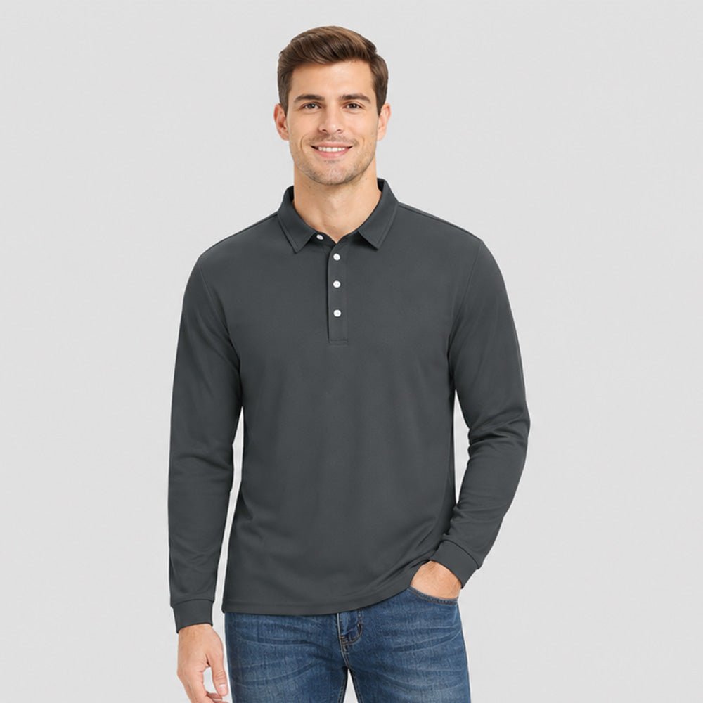 Men's Long Sleeve Quick-Dry Polo Shirt UPF Sun Protection Dark Grey by MAGCOMSEN