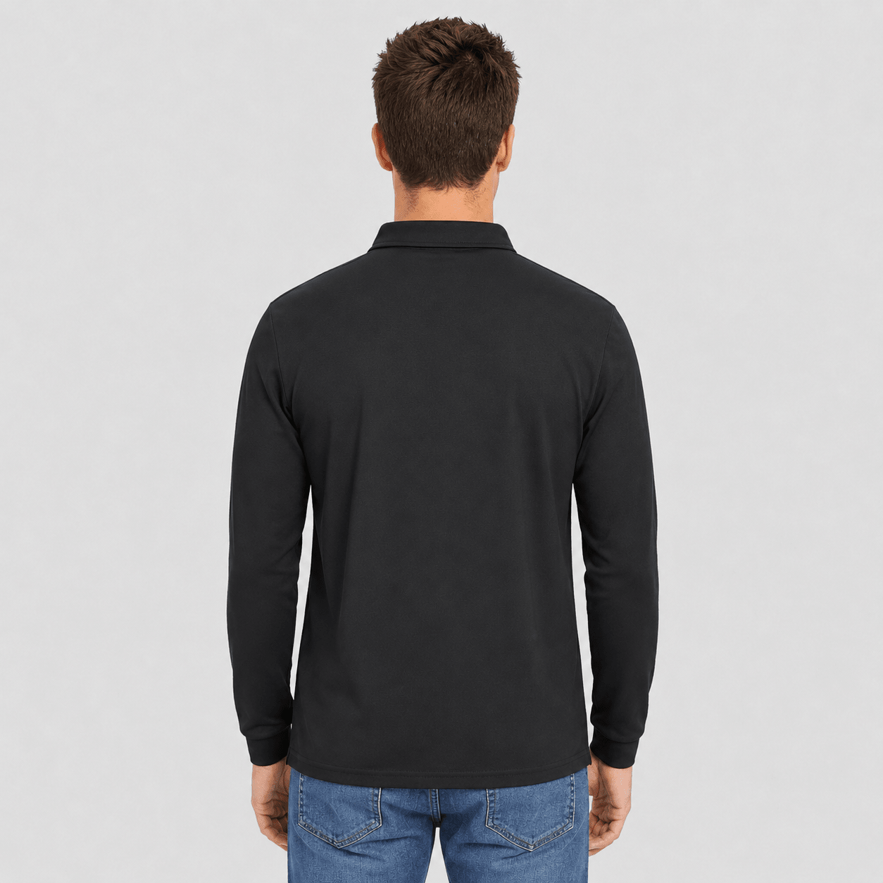 Men's Long Sleeve Quick-Dry Polo Shirt UPF Sun Protection Black by MAGCOMSEN