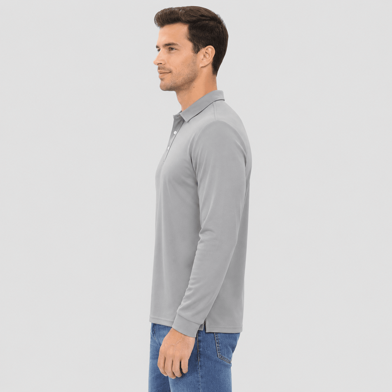 Men's Long Sleeve Quick-Dry Polo Shirt UPF Sun Protection Light Grey by MAGCOMSEN
