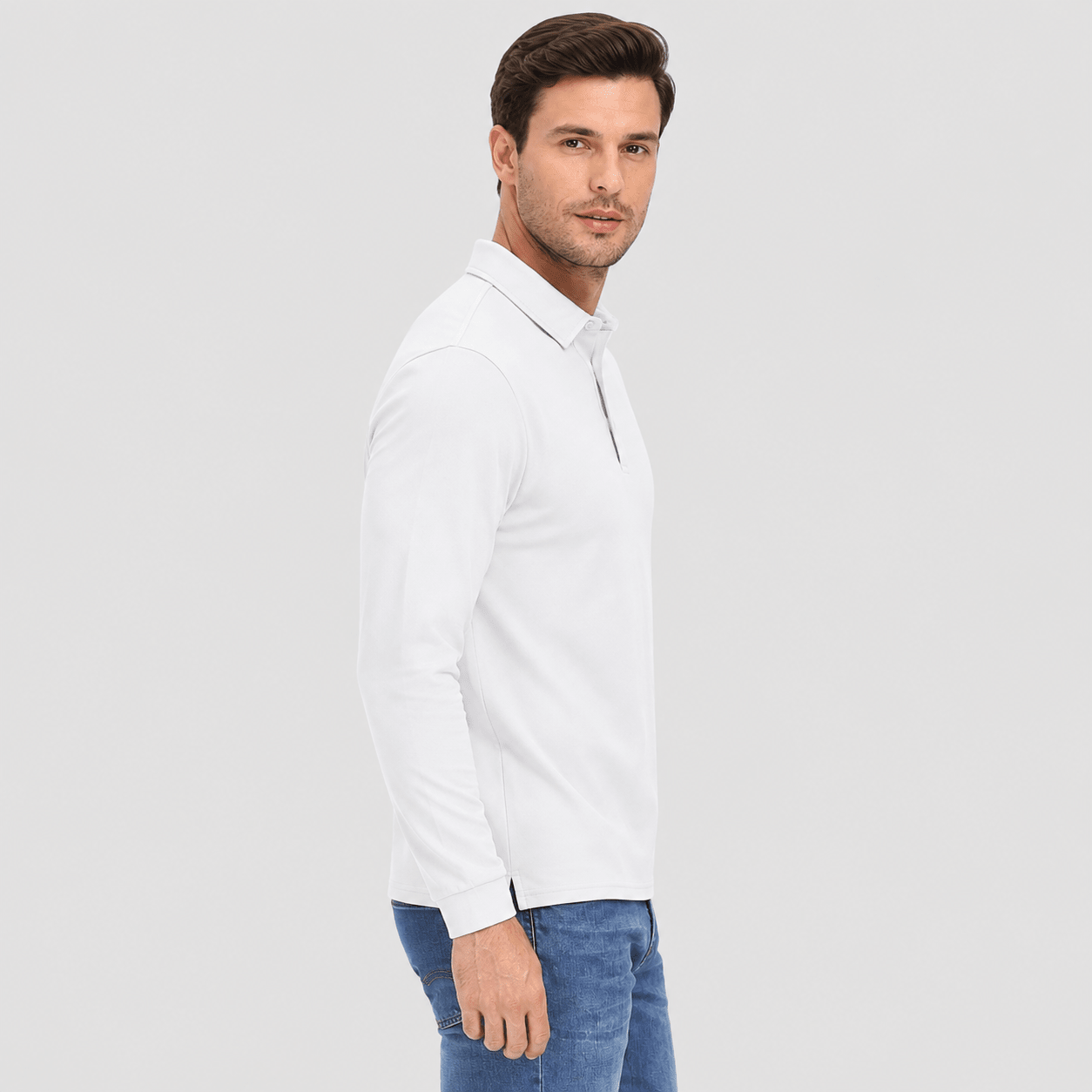 Men's Long Sleeve Quick-Dry Polo Shirt UPF Sun Protection Navy by MAGCOMSEN