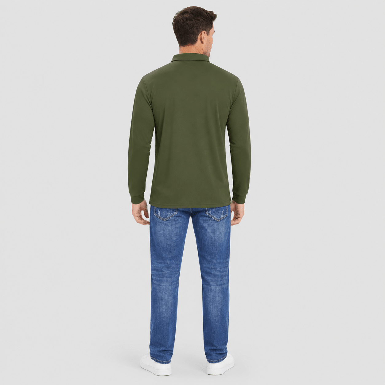 Men's Long Sleeve Quick-Dry Polo Shirt UPF Sun Protection Army Green by MAGCOMSEN