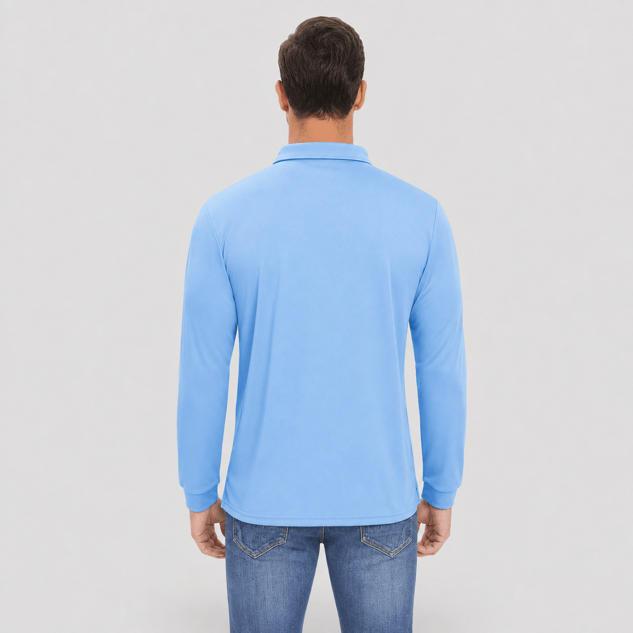 Men's Long Sleeve Quick-Dry Polo Shirt UPF Sun Protection Sky Blue by MAGCOMSEN
