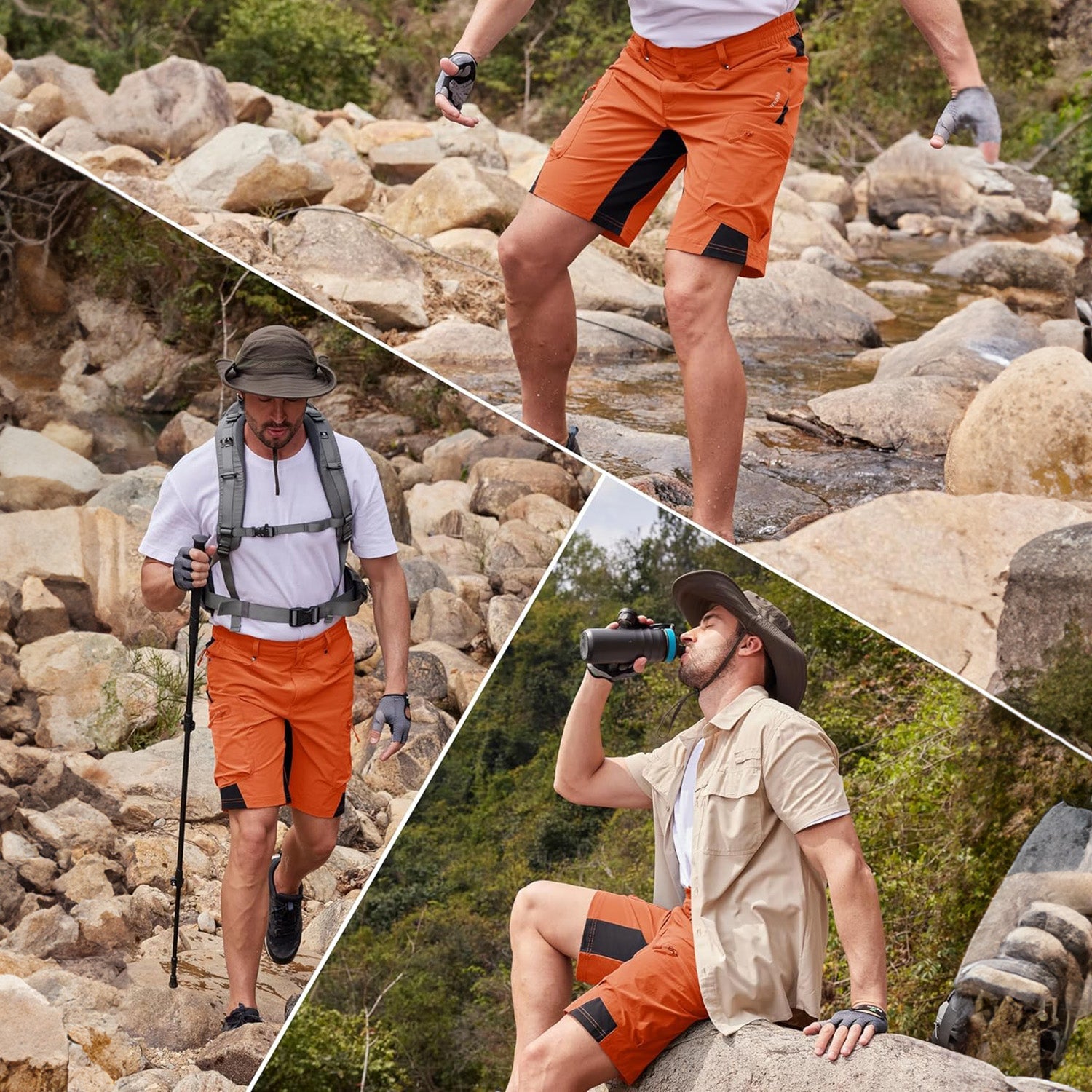 Dark Grey Men's Quick Dry Cargo Shorts - MAGCOMSEN #Color_Orange