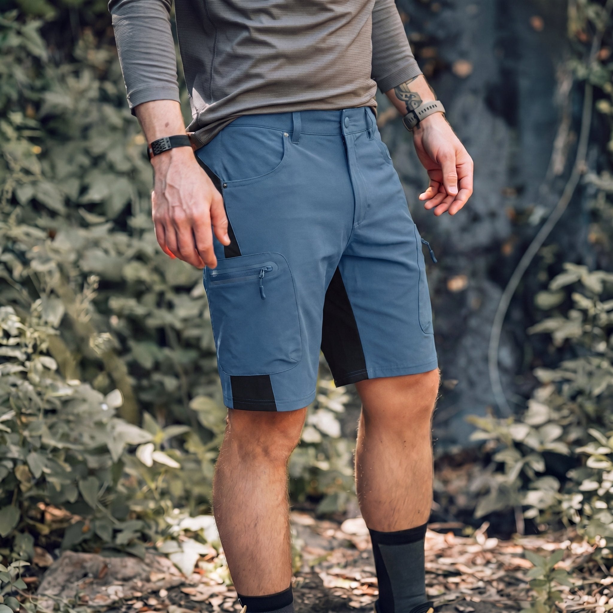 Blue Grey Men's Quick Dry Cargo Shorts - MAGCOMSEN #Color_Blue Grey