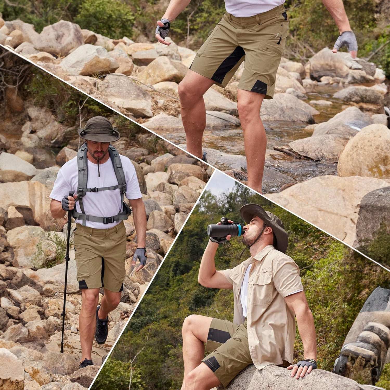 Khaki Men's Quick Dry Cargo Shorts - MAGCOMSEN