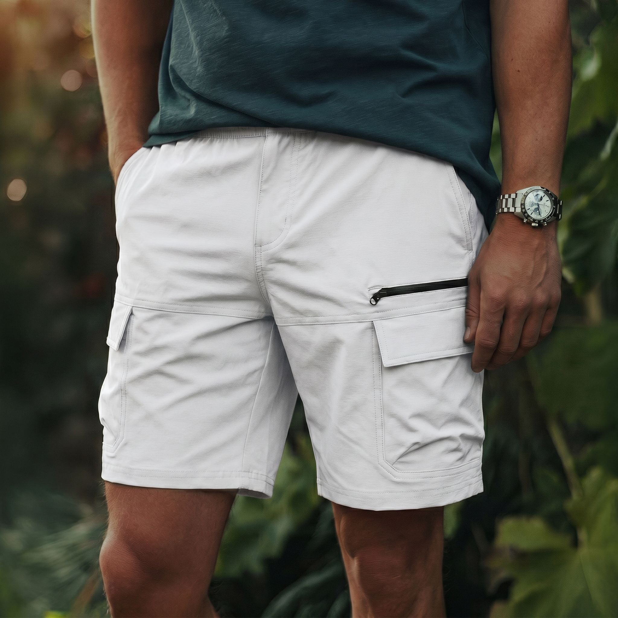 Men's Quick Dry Cargo Shorts White by MAGCOMSEN