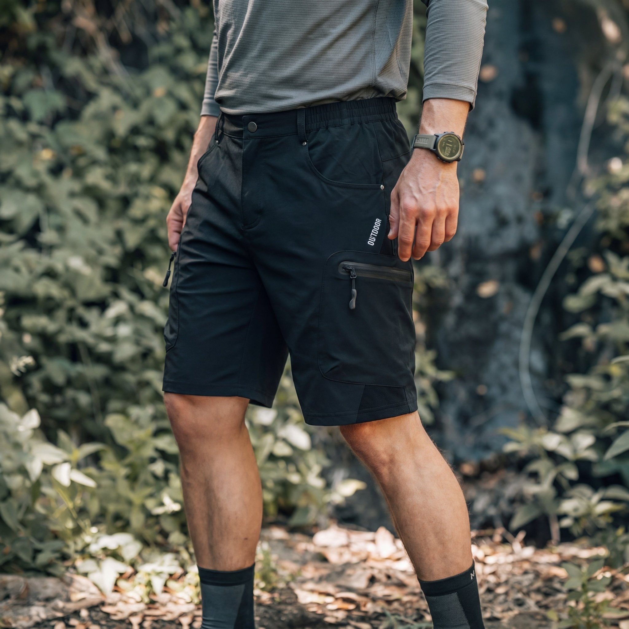 Black Men's Quick Dry Cargo Shorts - MAGCOMSEN #Color_Black