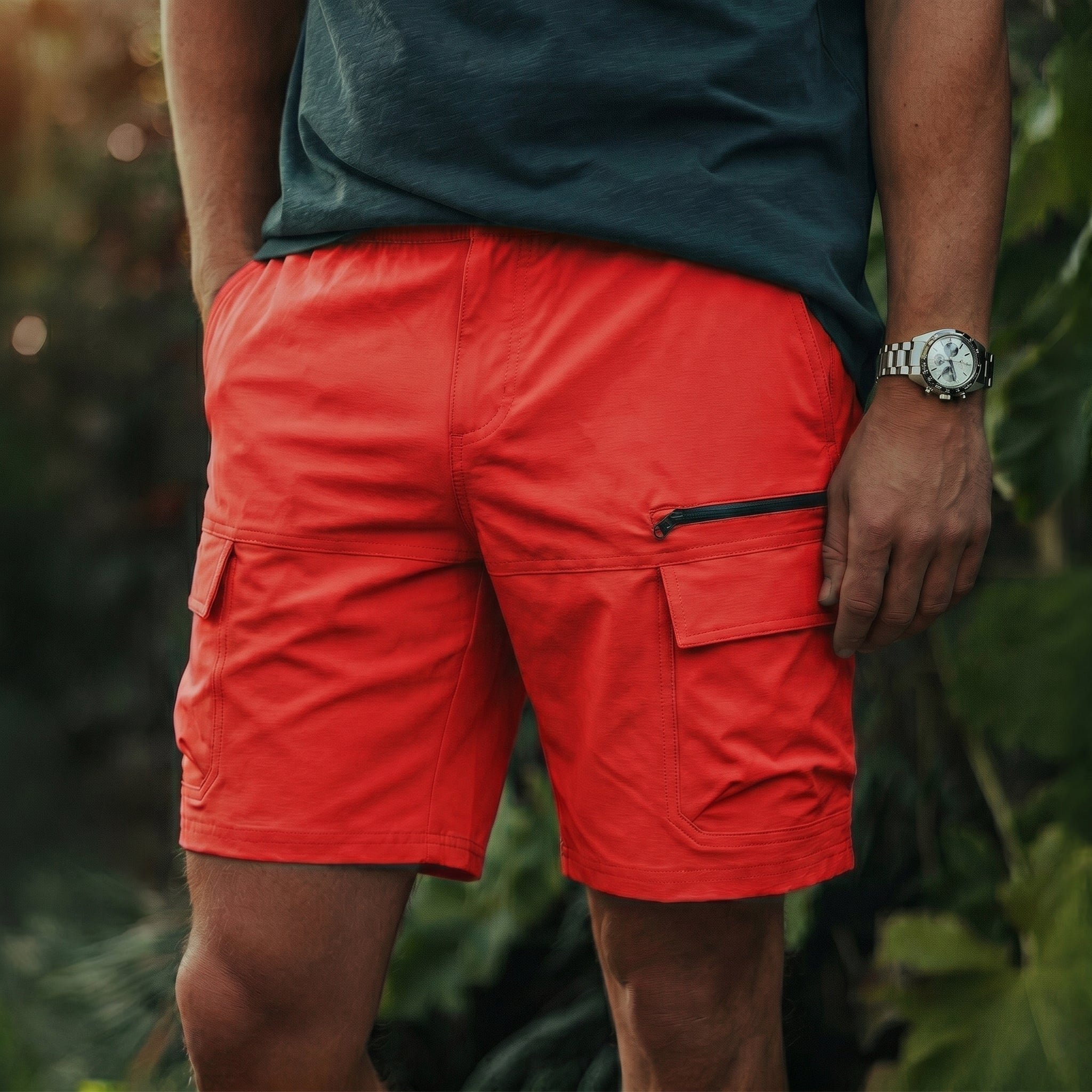 Men's Quick Dry Cargo Shorts Red by MAGCOMSEN