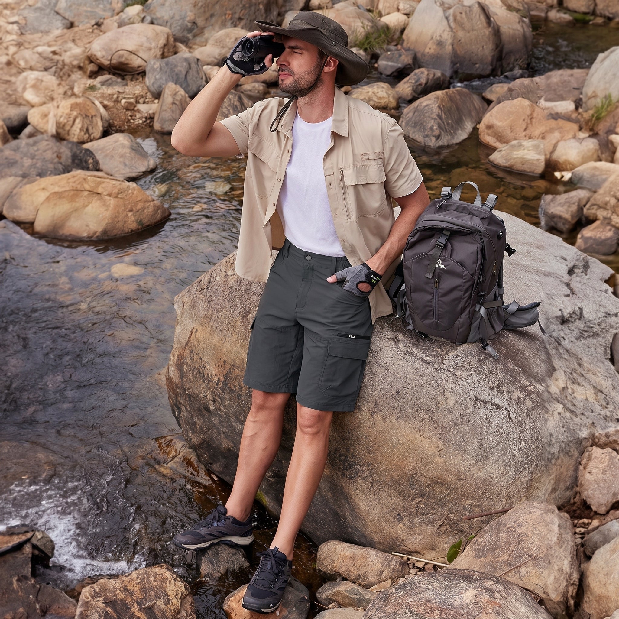 Men's Quick Dry Cargo Shorts Dark Grey by MAGCOMSEN