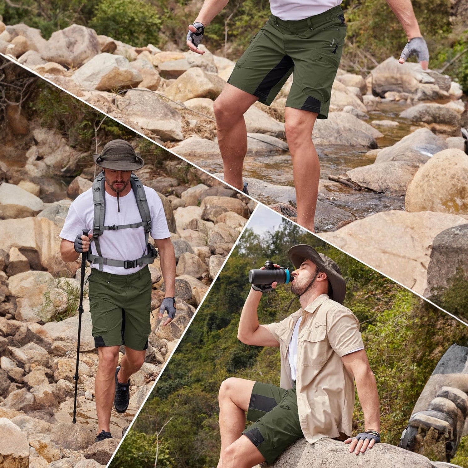 Dark Grey Men's Quick Dry Cargo Shorts - MAGCOMSEN #Color_Green