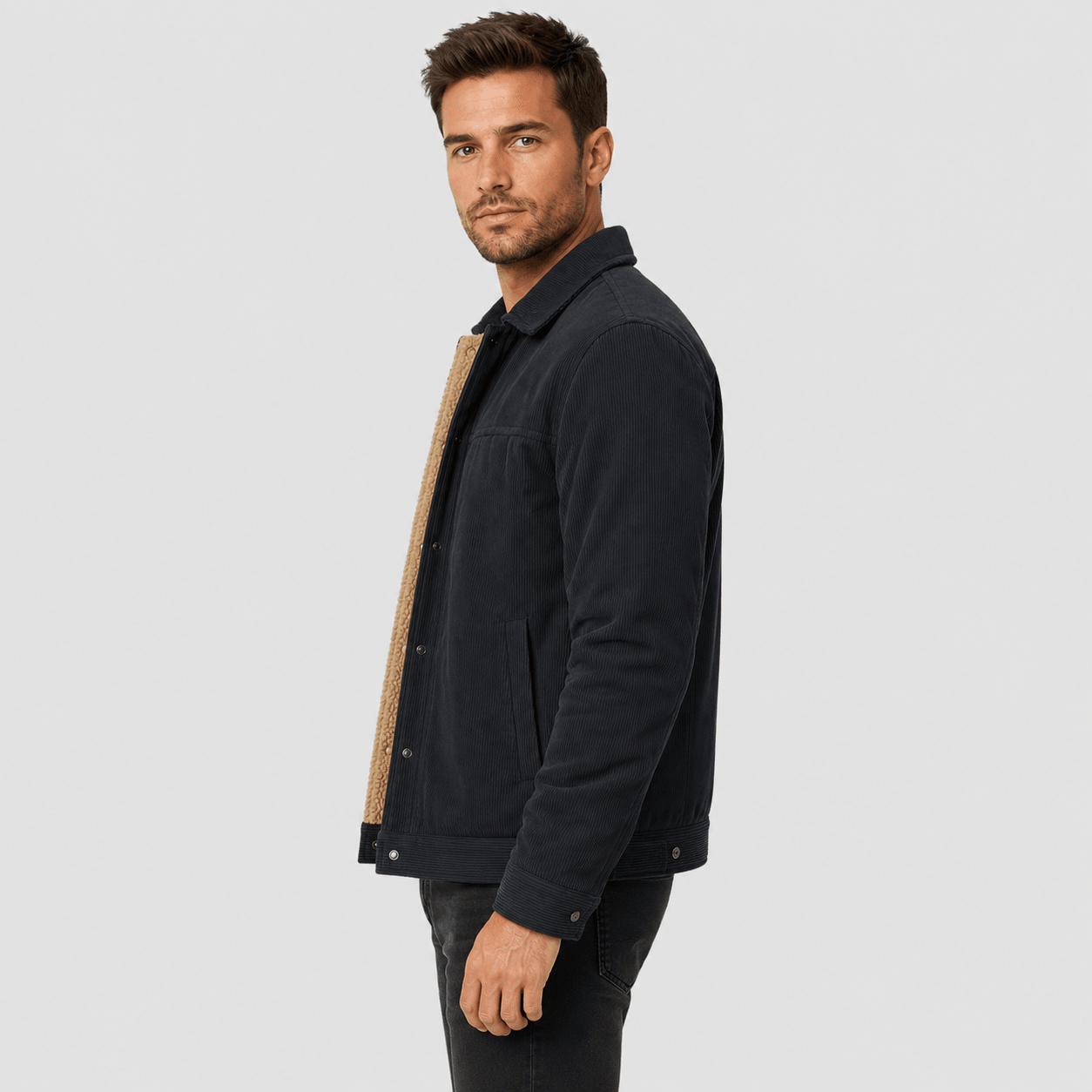 Men's Sherpa-Lined Corduroy Winter Jacket Dark Brown by MAGCOMSEN