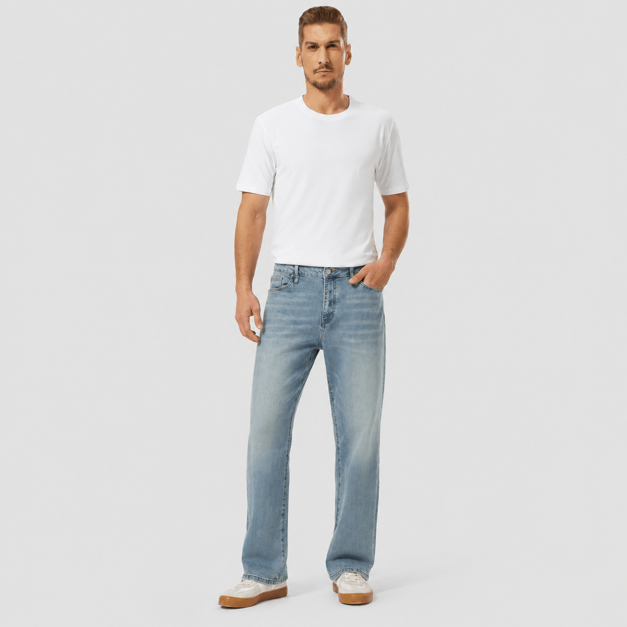Men's Stretch Flare Jeans - Light Wash Bootcut Denim Pants Light Blue by MAGCOMSEN