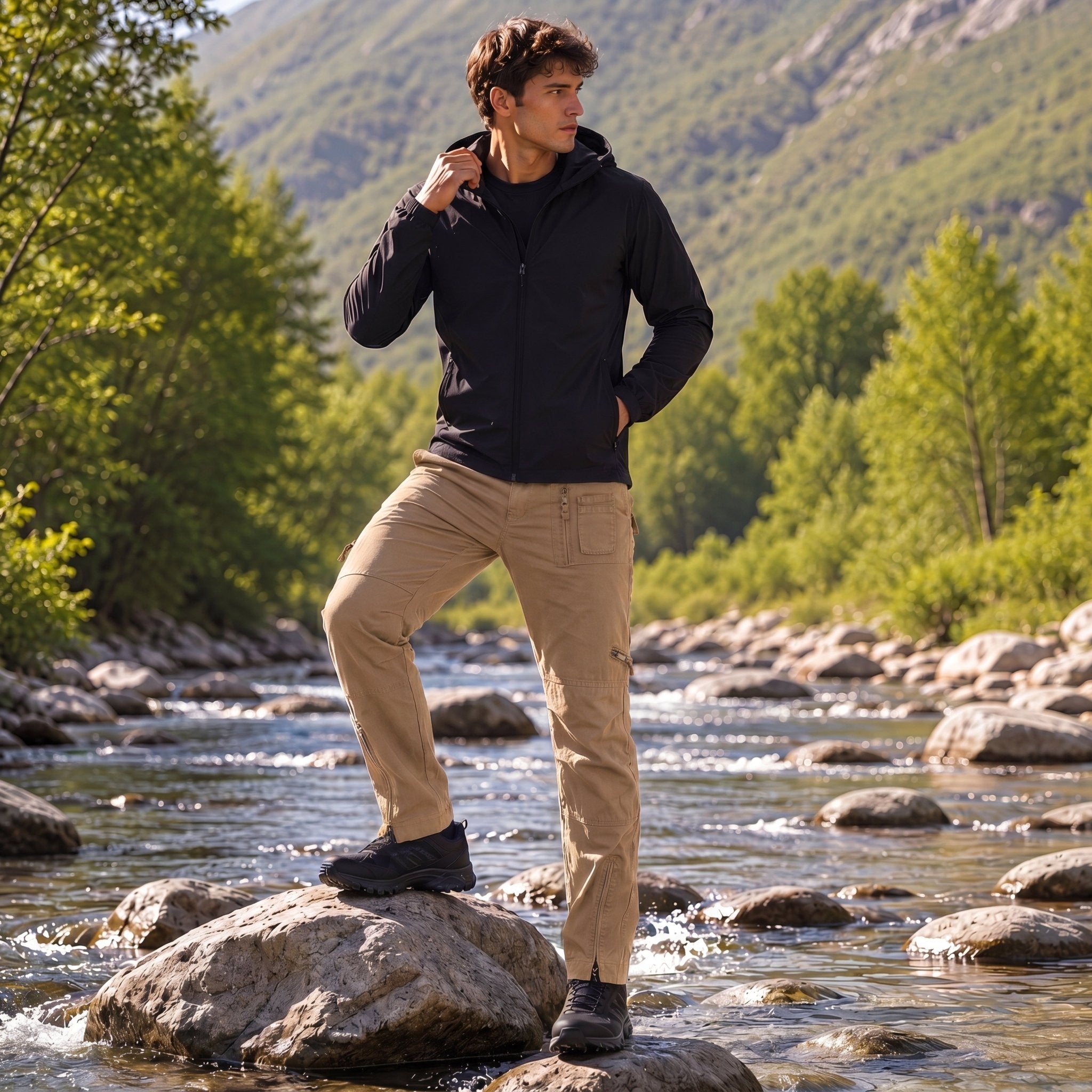 Men's Tactical Cargo Pants with 9 Pockets for Hiking Dark Khaki by MAGCOMSEN