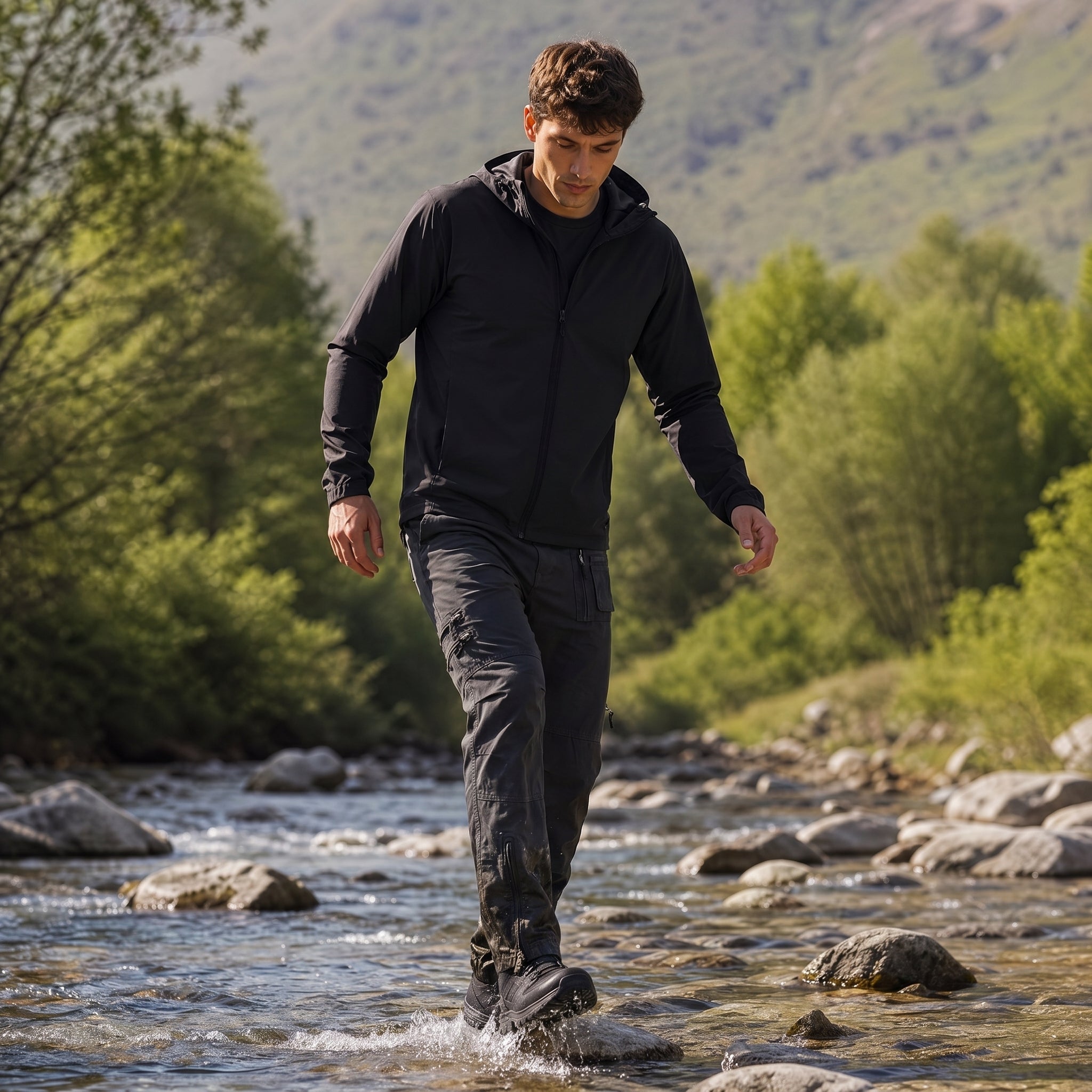 Men's Tactical Cargo Pants with 9 Pockets for Hiking Black by MAGCOMSEN