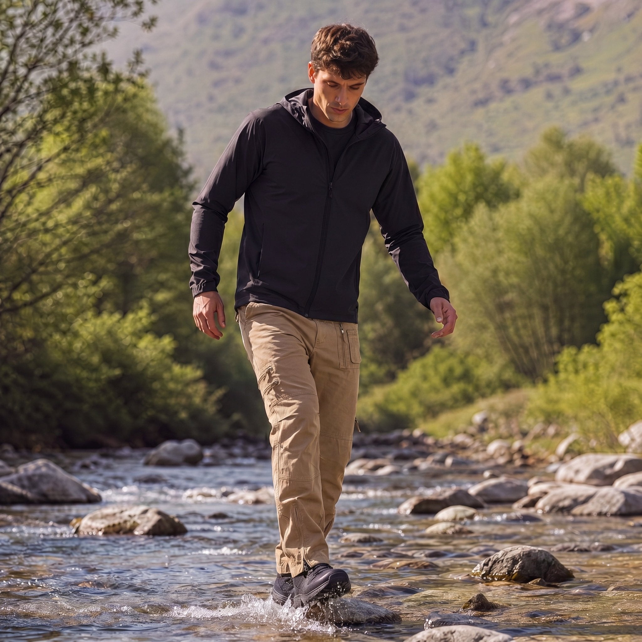 Men's Tactical Cargo Pants with 9 Pockets for Hiking Dark Khaki by MAGCOMSEN