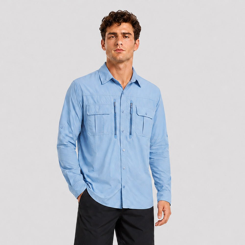 Men's Tactical Shirt, Quick-Dry & UV Protection for Hiking Sky-blue by MAGCOMSEN