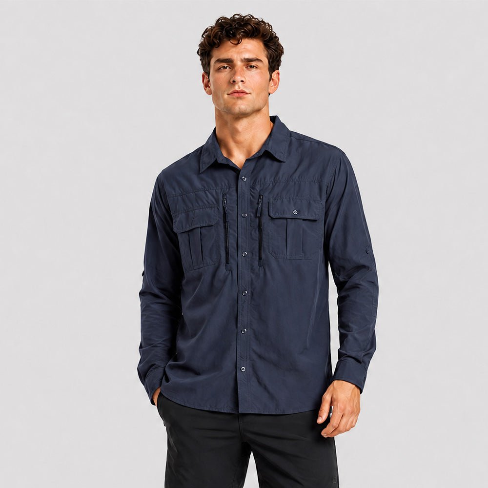 Men's Tactical Shirt, Quick-Dry & UV Protection for Hiking Navy by MAGCOMSEN