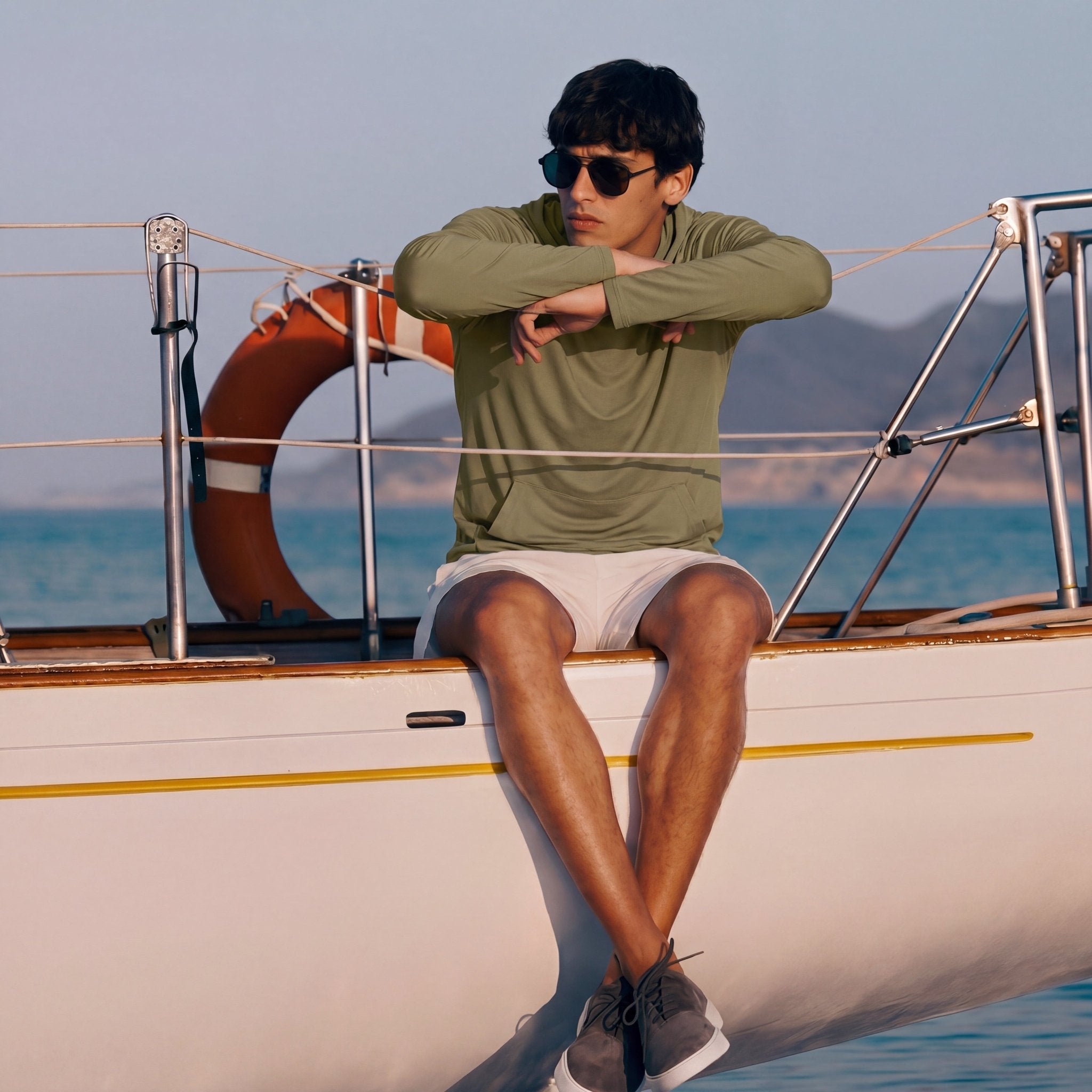 Men's Hooded UPF 50+ Sun Protection Long Sleeve Athletic Fishing Shirts #Color_Dull Cyan