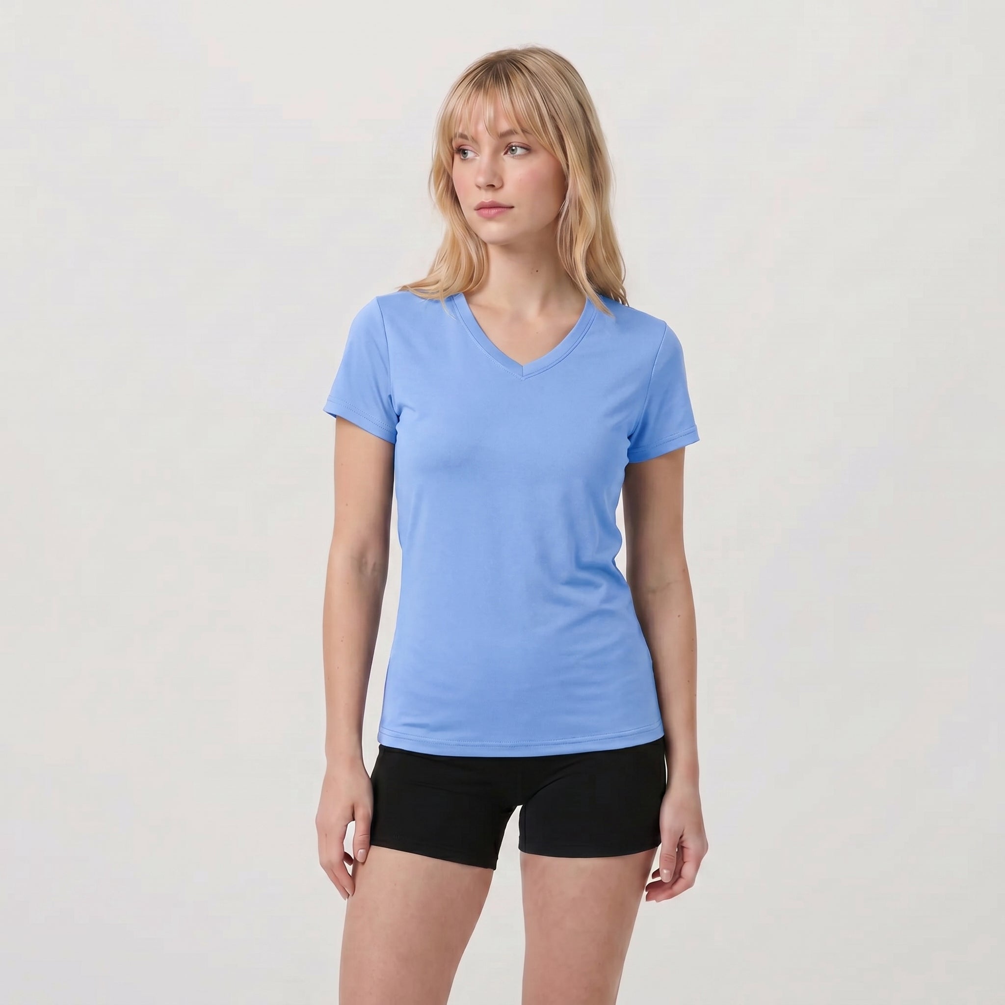 Light Blue MAGCOMSEN Women UPF 50 Plus V Neck Workout Top - Cooling Quick Dry Hiking Shirt in #Color_Light Blue
