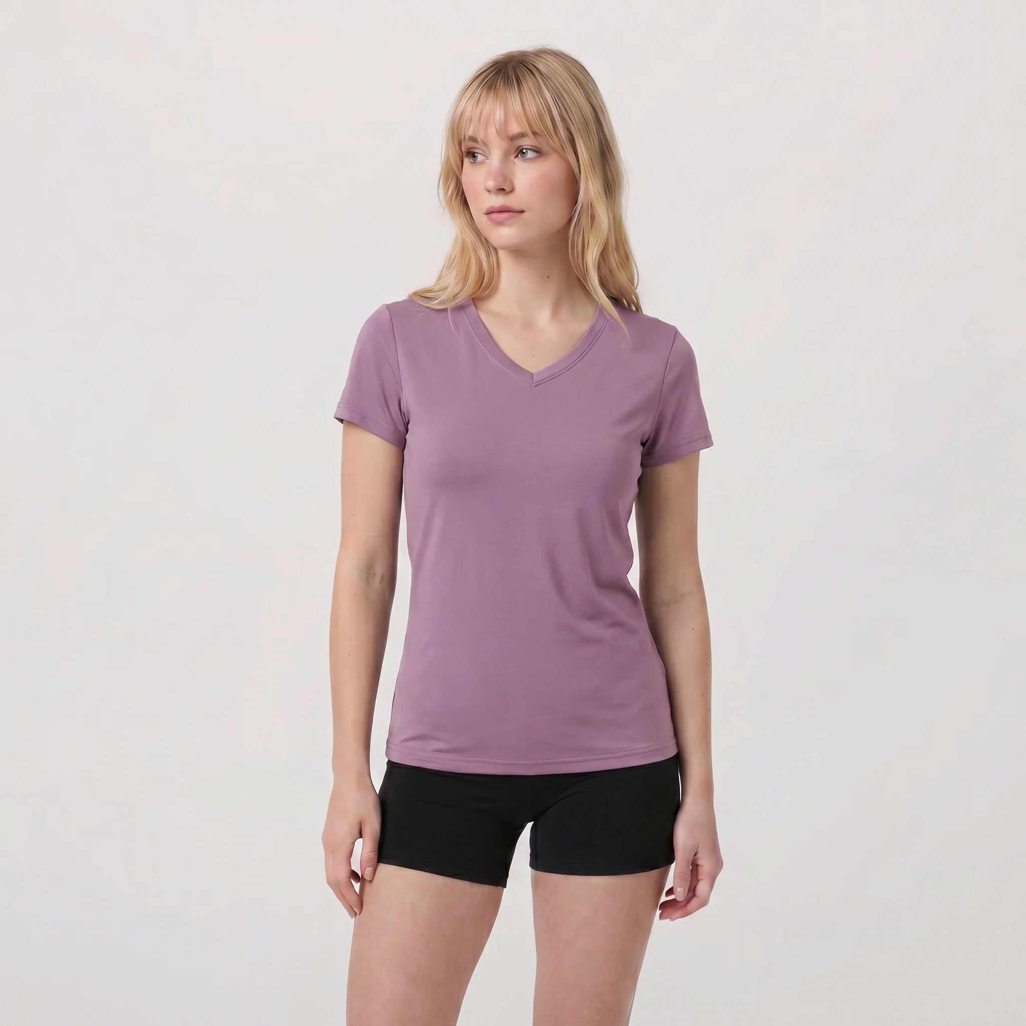 Grey Purple MAGCOMSEN Women UPF 50 Plus V Neck Workout Top - Cooling Quick Dry Hiking Shirt in #Color_Grey Purple