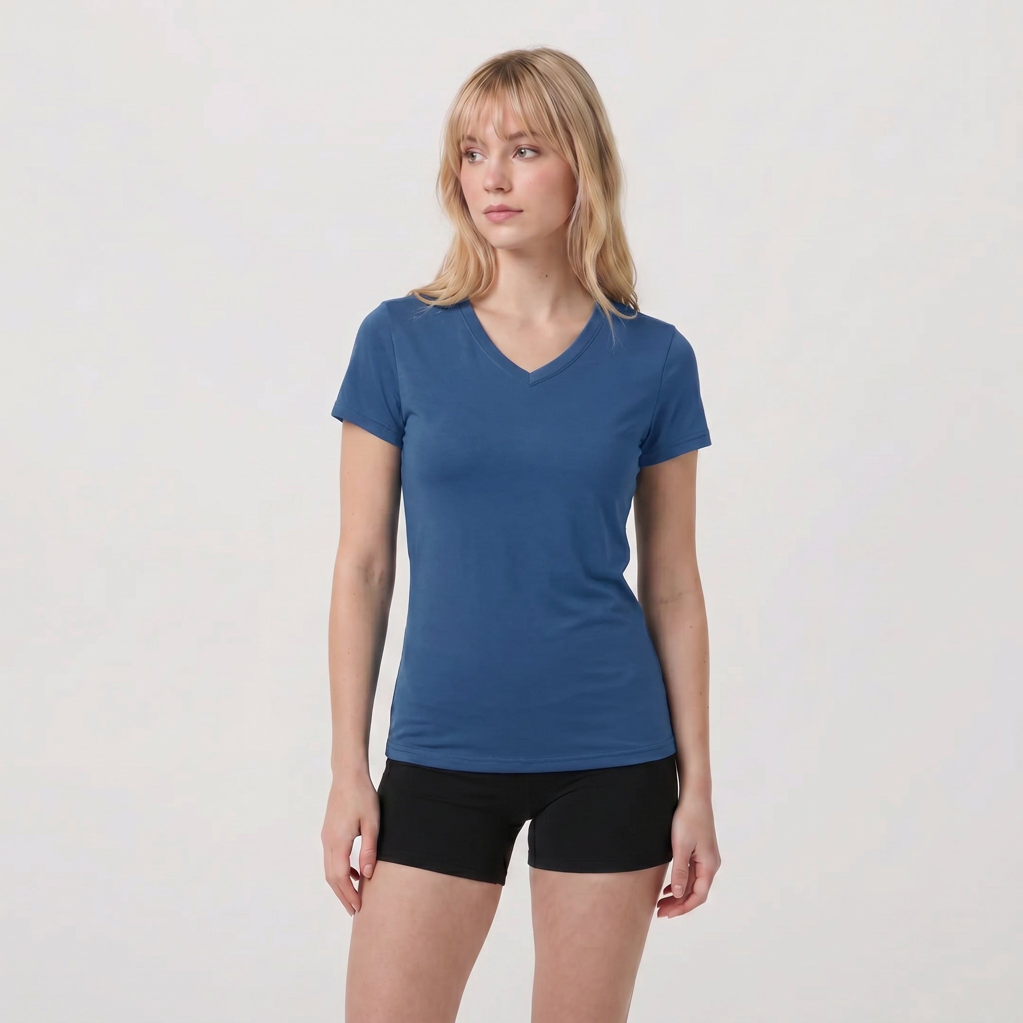 Blue MAGCOMSEN Women UPF 50 Plus V Neck Workout Top - Cooling Quick Dry Hiking Shirt in #Color_Blue