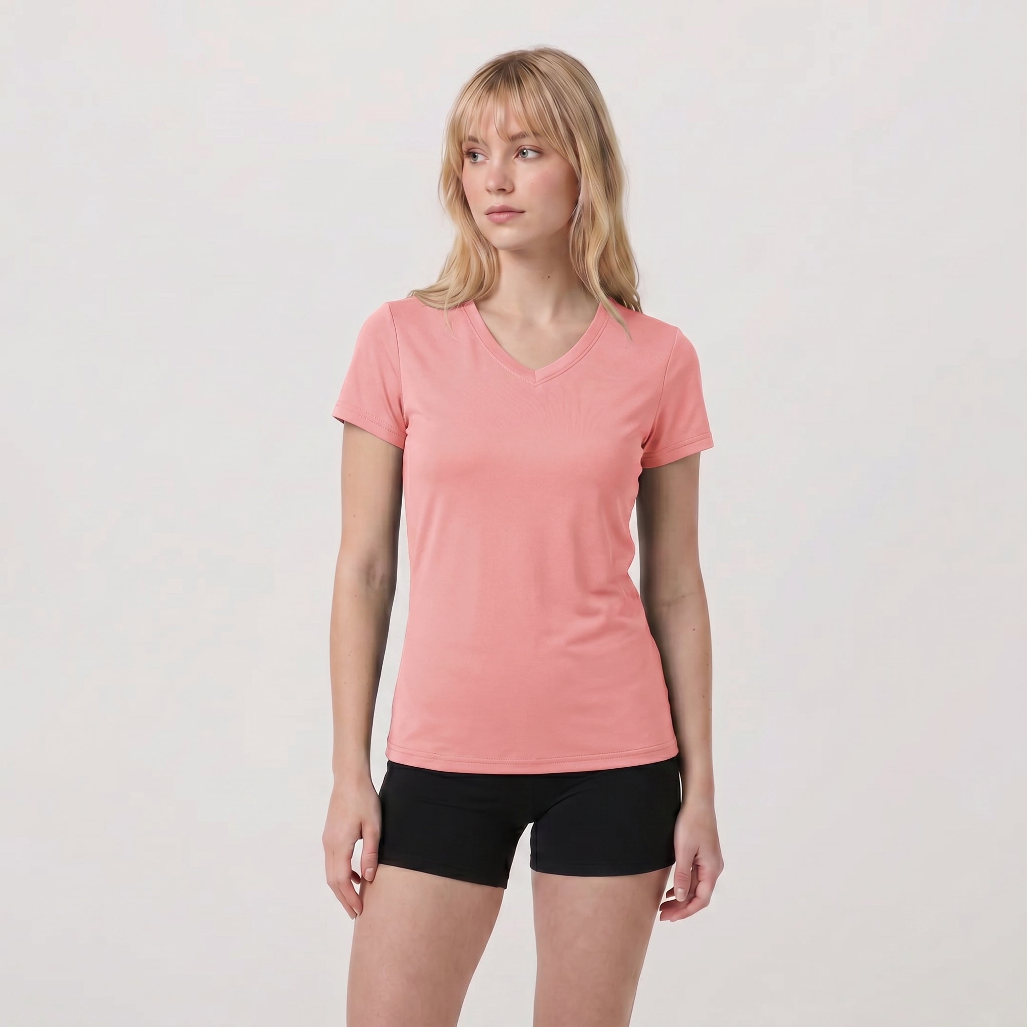 Grey Pink MAGCOMSEN Women UPF 50 Plus V Neck Workout Top - Cooling Quick Dry Hiking Shirt in #Color_Grey Pink