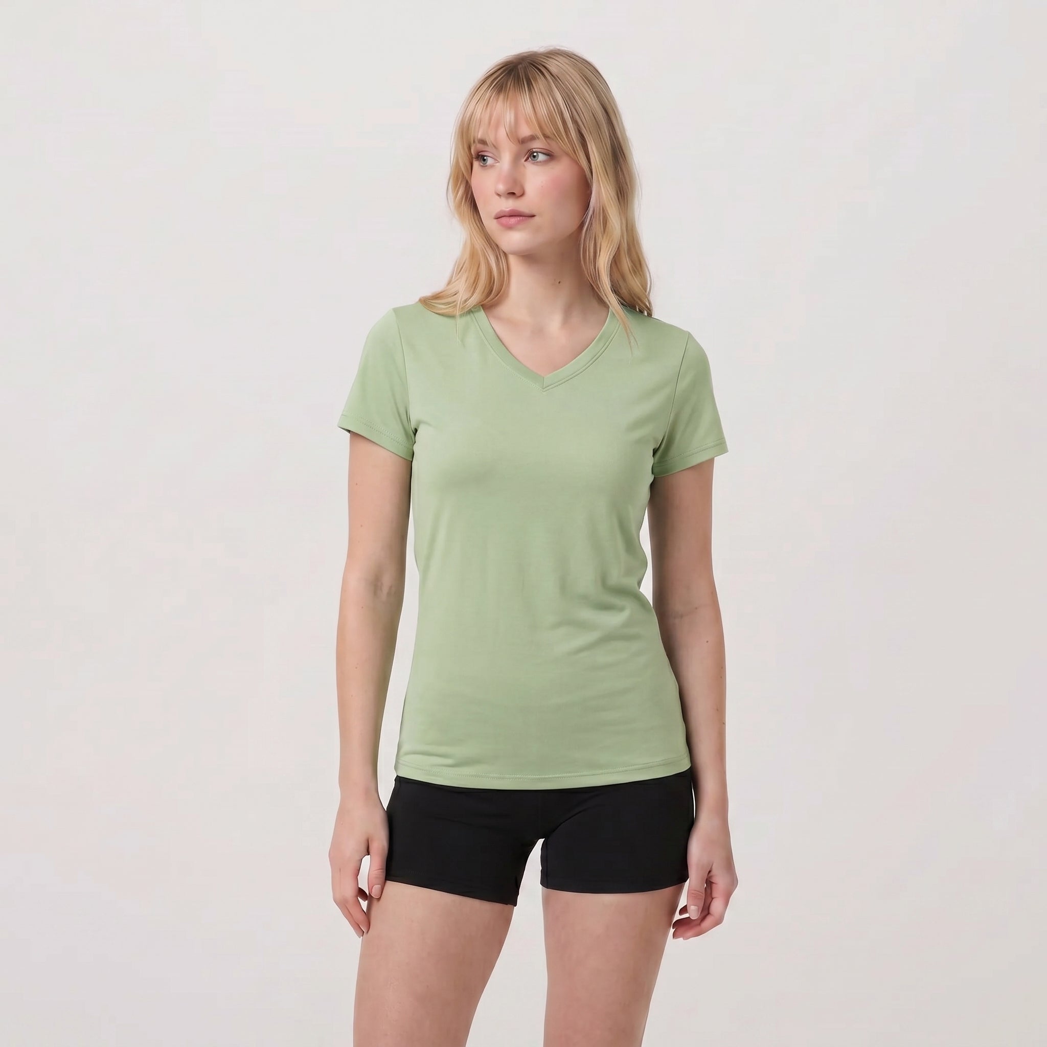 Light Green MAGCOMSEN Women UPF 50 Plus V Neck Workout Top - Cooling Quick Dry Hiking Shirt in #Color_Light Green