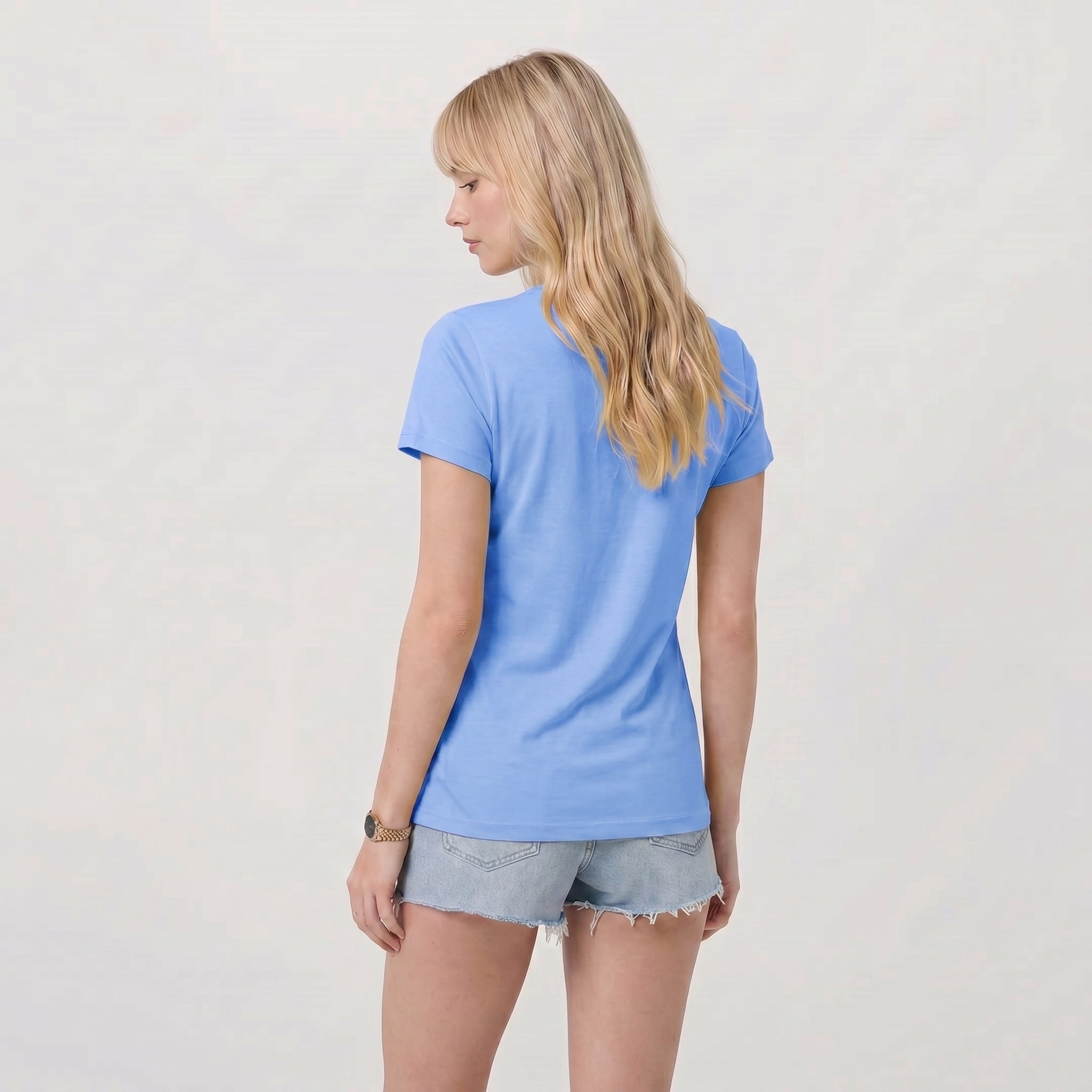 Light Blue MAGCOMSEN Women UPF 50 Plus V Neck Workout Top - Cooling Quick Dry Hiking Shirt in #Color_Light Blue