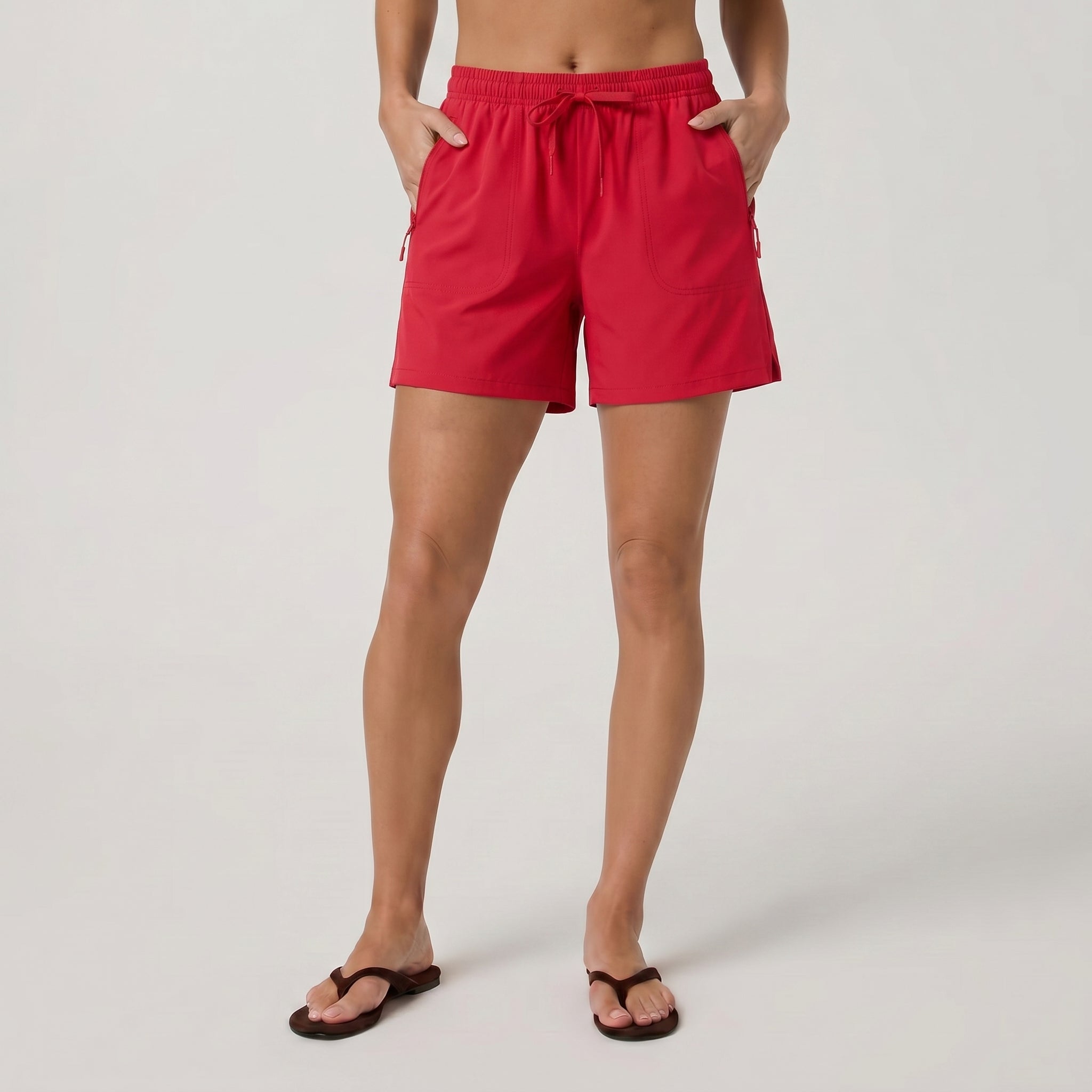 Red MAGCOMSEN Women's 5 Inch Water Resistant Hiking Shorts UPF 50 Plus Quick Dry Golf Shorts with Zipper Pockets in #Color_Red