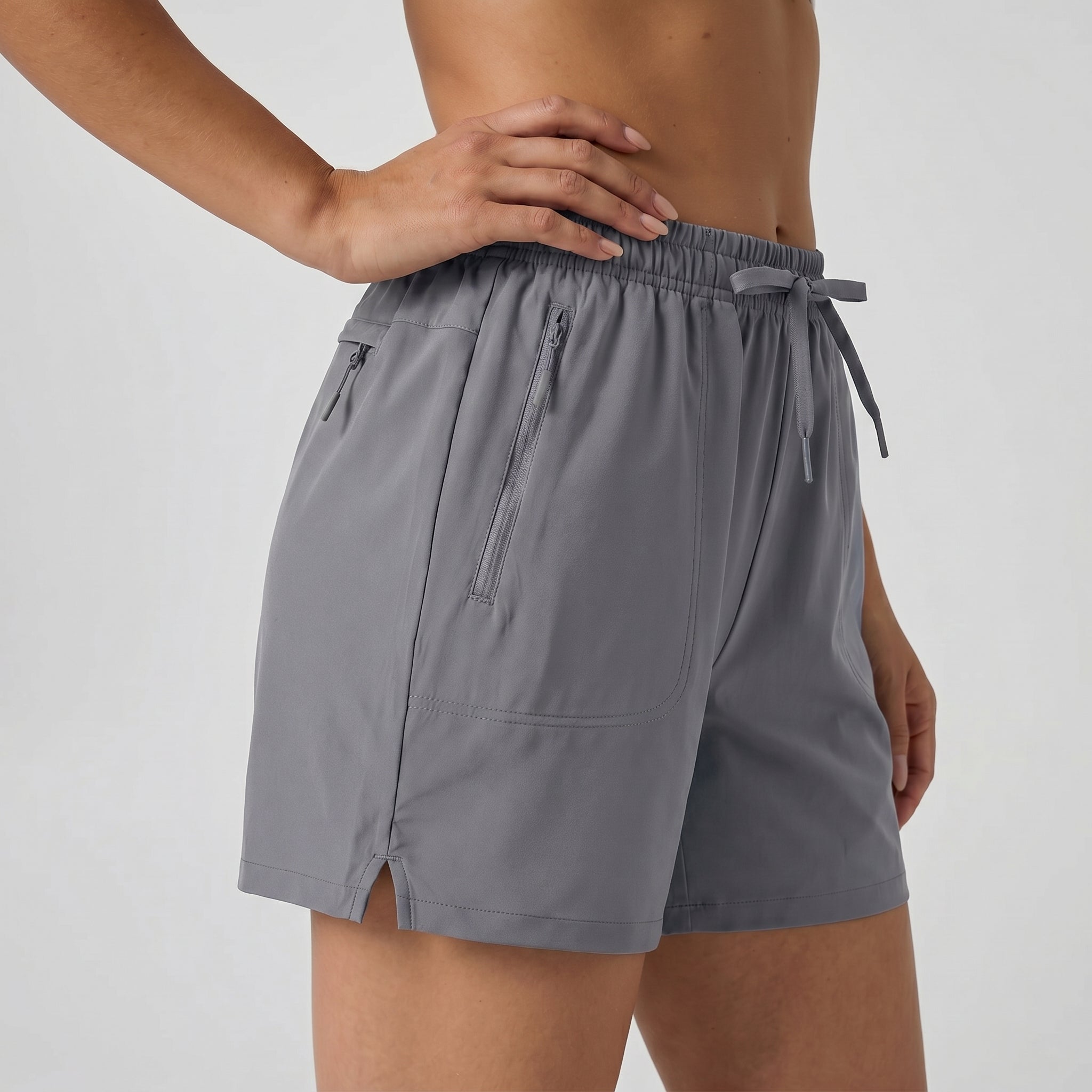 Light Grey MAGCOMSEN Women's 5 Inch Water Resistant Hiking Shorts UPF 50 Plus Quick Dry Golf Shorts with Zipper Pockets in #Color_Light Grey