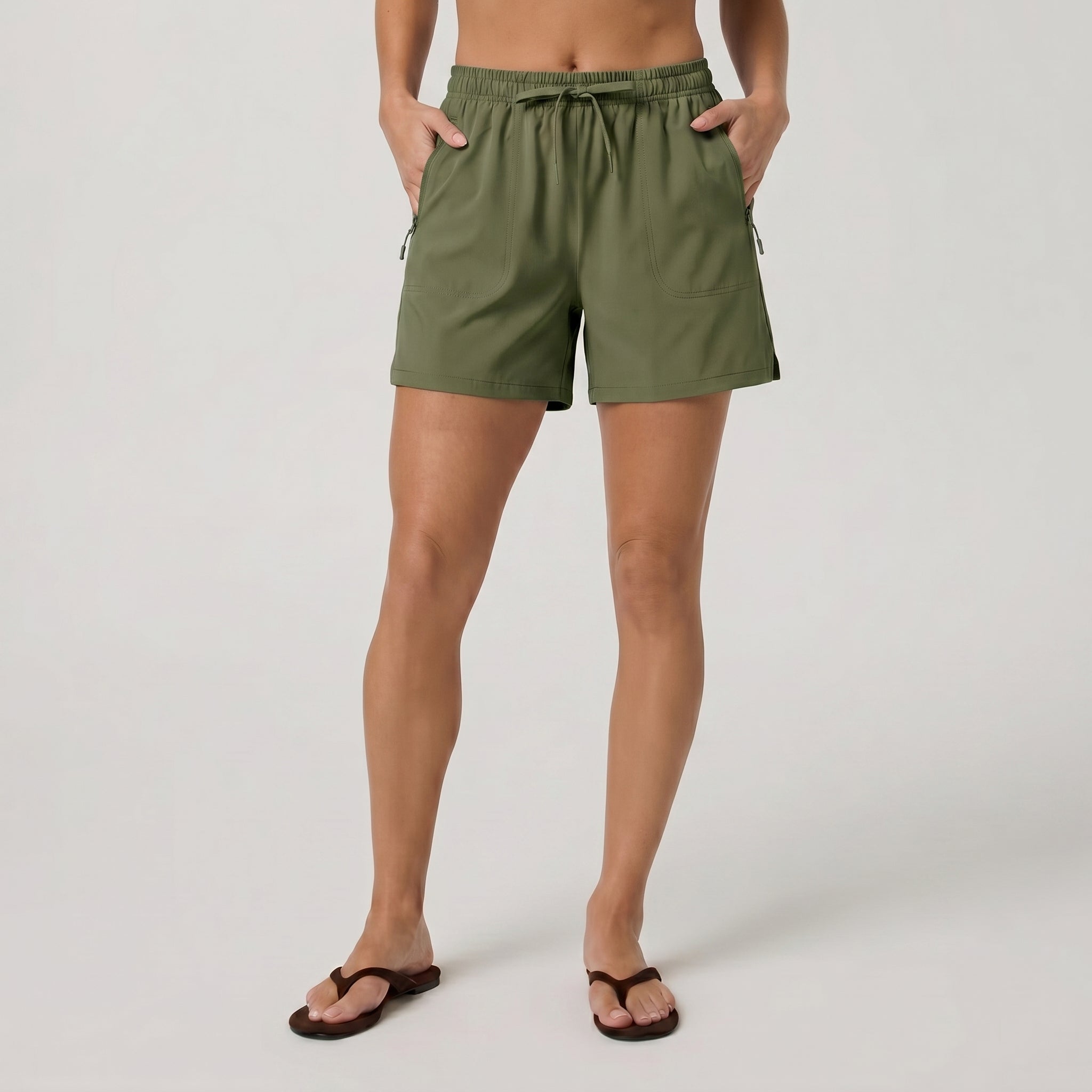 Army Green MAGCOMSEN Women's 5 Inch Water Resistant Hiking Shorts UPF 50 Plus Quick Dry Golf Shorts with Zipper Pockets in #Color_Army Green