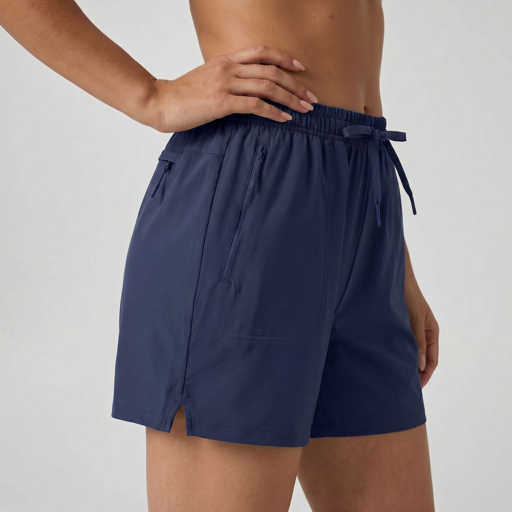 Navy MAGCOMSEN Women's 5 Inch Water Resistant Hiking Shorts UPF 50 Plus Quick Dry Golf Shorts with Zipper Pockets in #Color_Navy