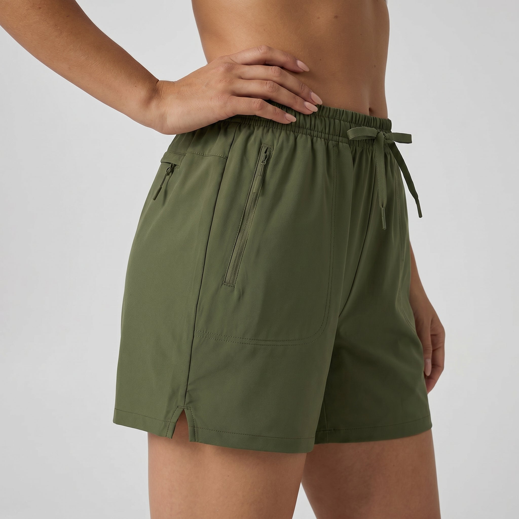 Army Green MAGCOMSEN Women's 5 Inch Water Resistant Hiking Shorts UPF 50 Plus Quick Dry Golf Shorts with Zipper Pockets in #Color_Army Green